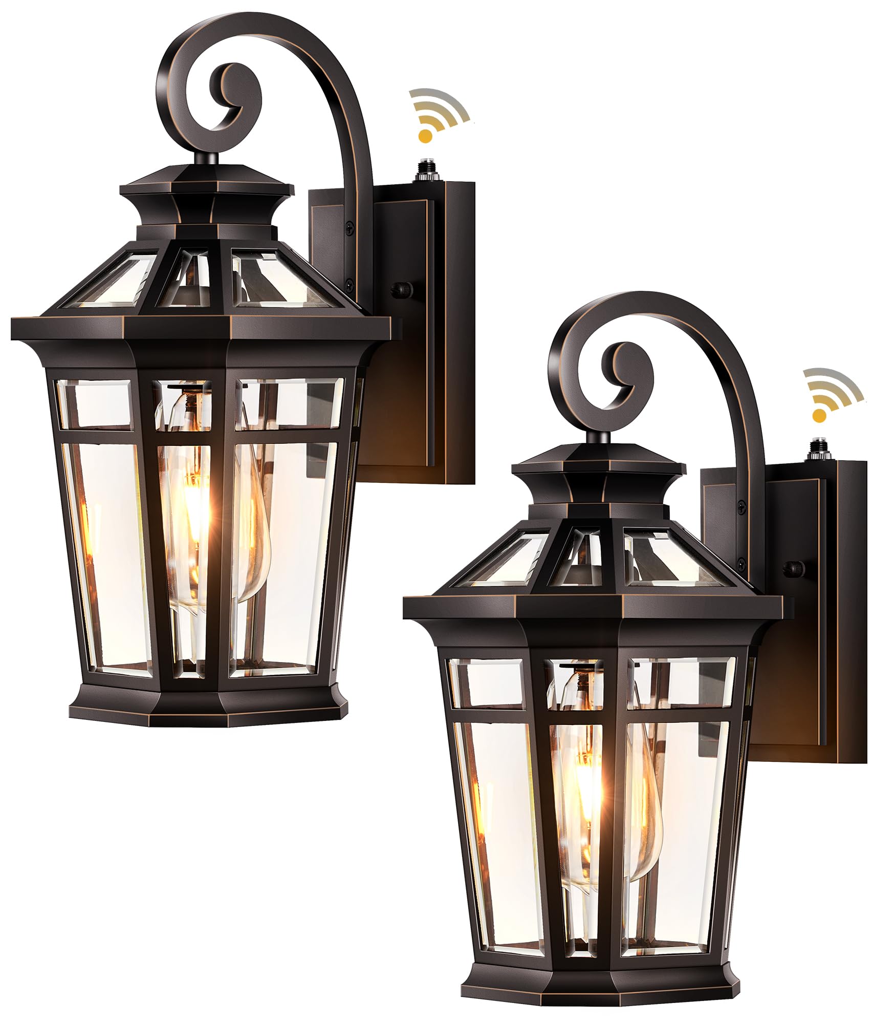 OPAXIS Outdoor Wall Lights Wall Mount, 2-Pack Front Porch Light Fixtures, Oil Rubbed Bronze Dusk to Dawn Exterior Lantern, Moder