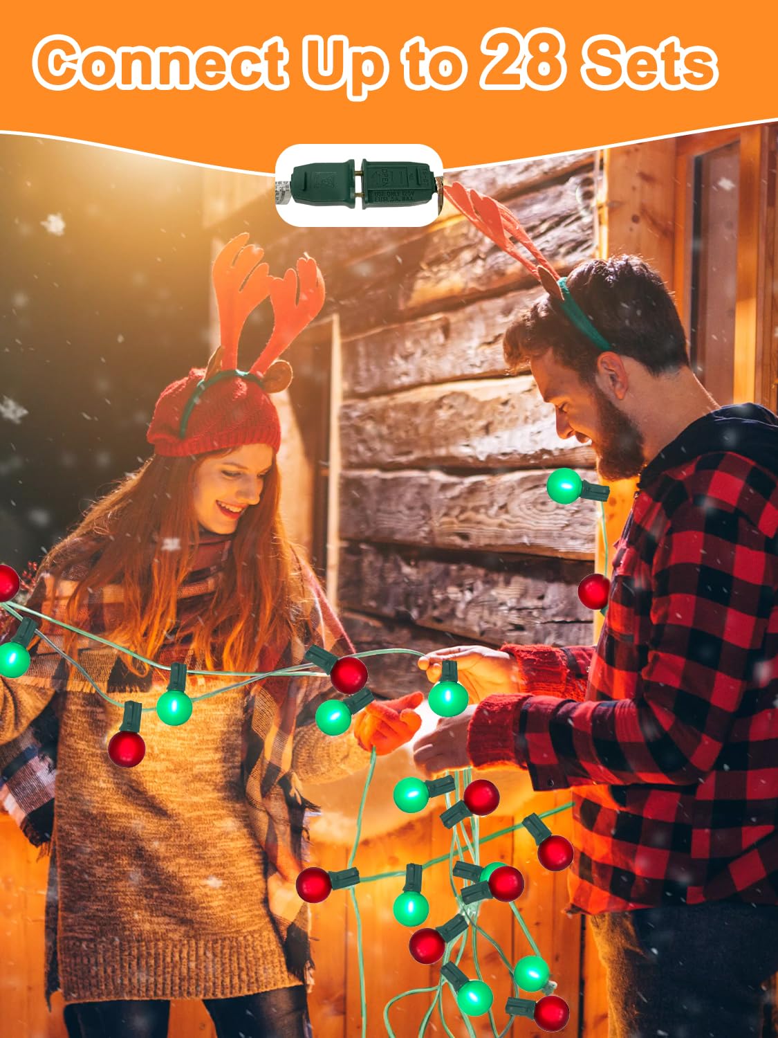 50Ft G40 Vintage Outdoor Christmas Lights - 27 Led Frosted Red-Green Globe Strings (2 Spare), For Patio, Balcony, Roofline, Hous