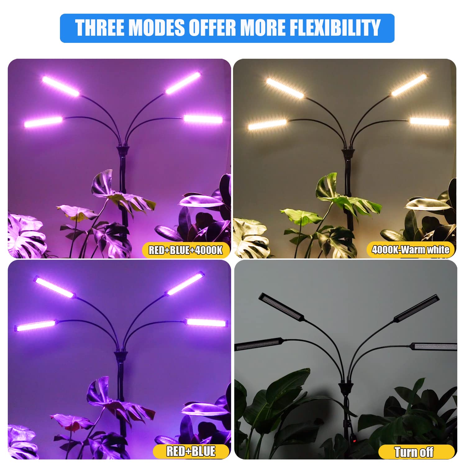 Yehsence Grow Lights for Indoor Plants 4 Heads, Full Spectrum Plant Lights for Indoor Growing with Tripod Stand, Auto On/Off Tim