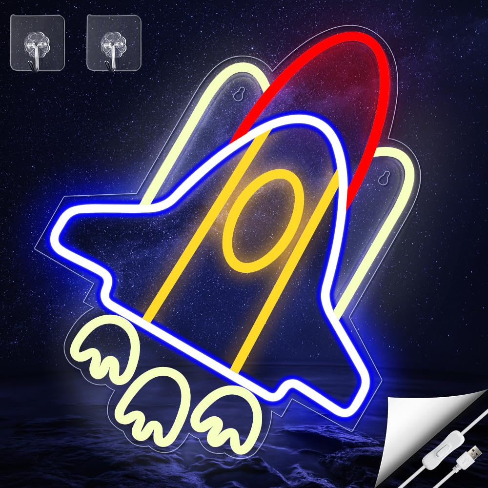 Arrinew Neon Rocket Lamp - 16x12 inches Colorful-Rocket LED Light for Bedroom & Gaming Room Decor, Model Arrinew-03