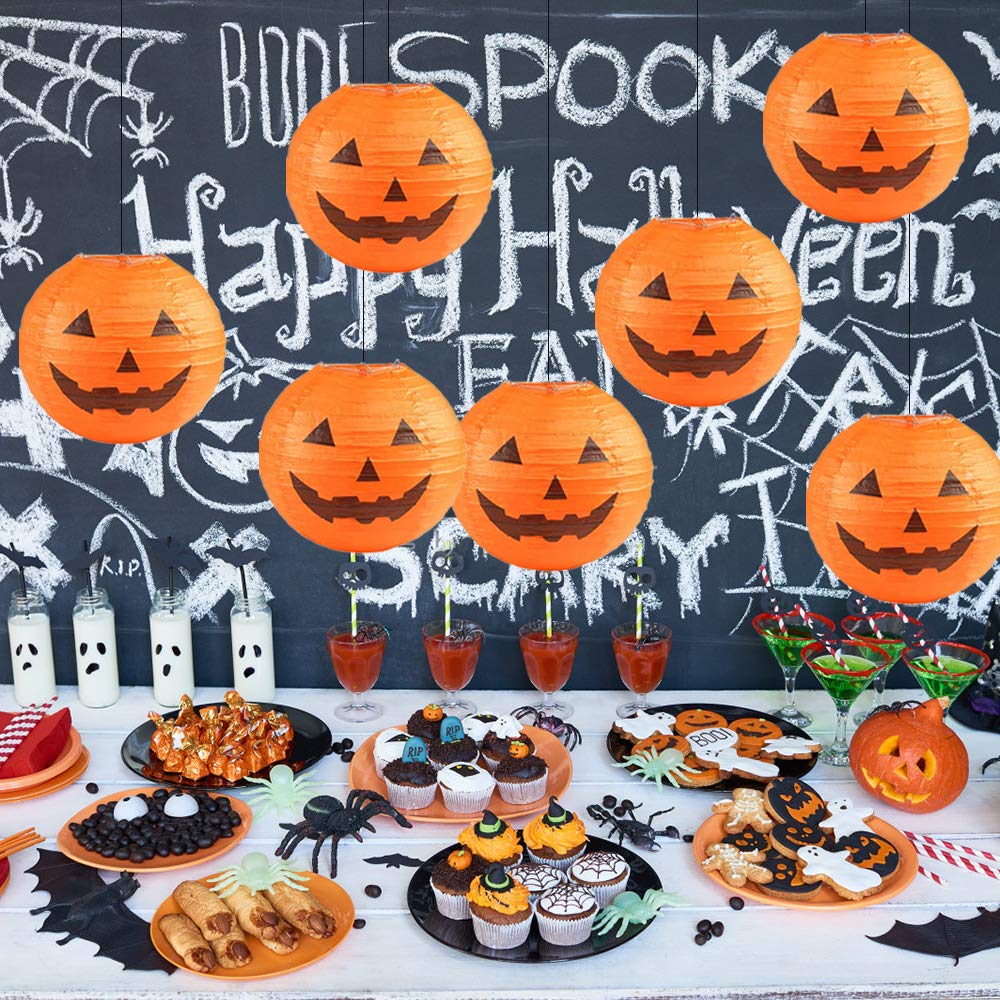 10 Pcs Halloween Pumpkin Paper Lantern Jack O Lantern Pumpkin Hanging Paper Lantern For Halloween Party Parties Garden Decoration, 12 Inches (Orange)