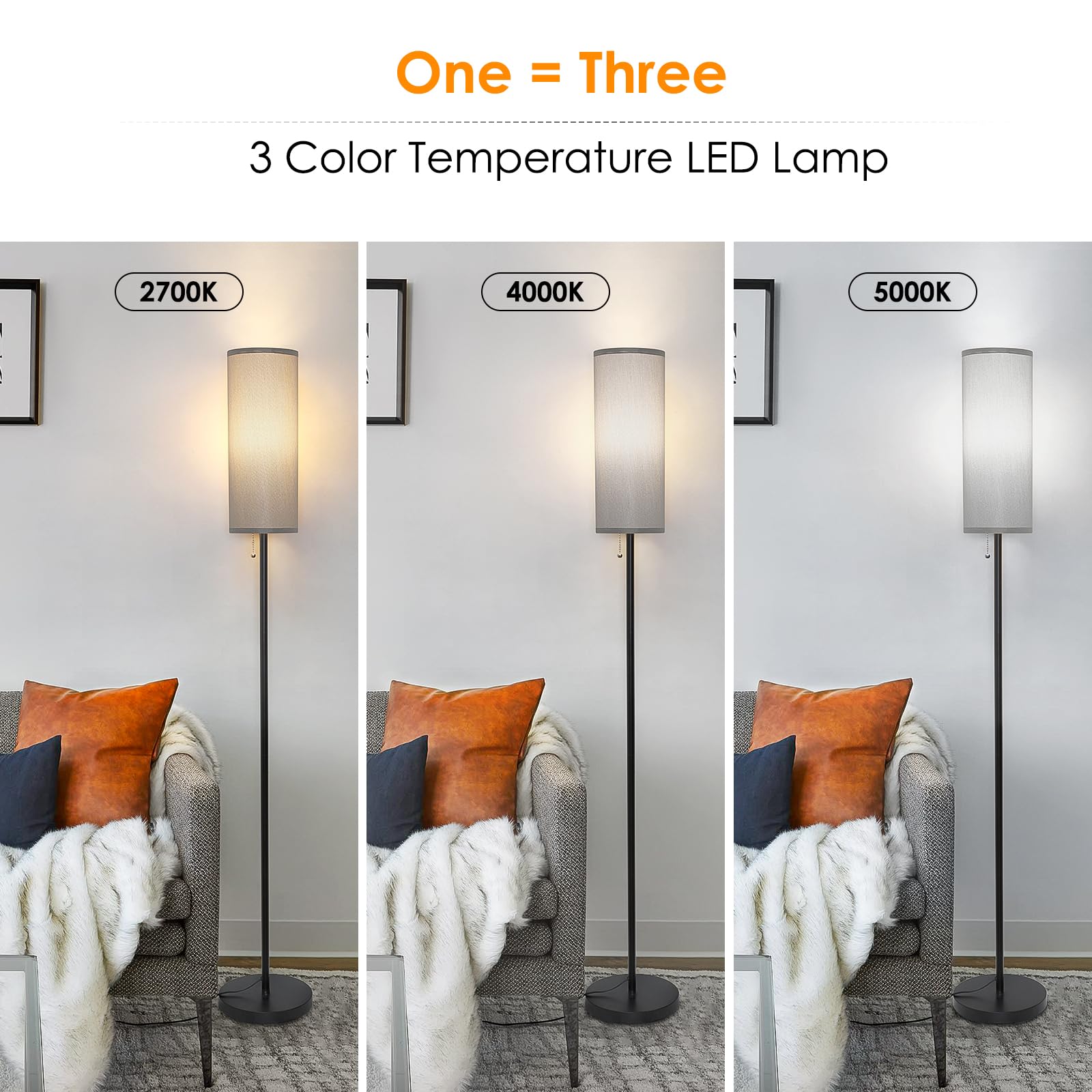 Coucrek Floor Lamp For Living Room, 3 Color Temperature Modern Standing Lamps, Minimalist Floor Lights For Bedroom, Office, Read