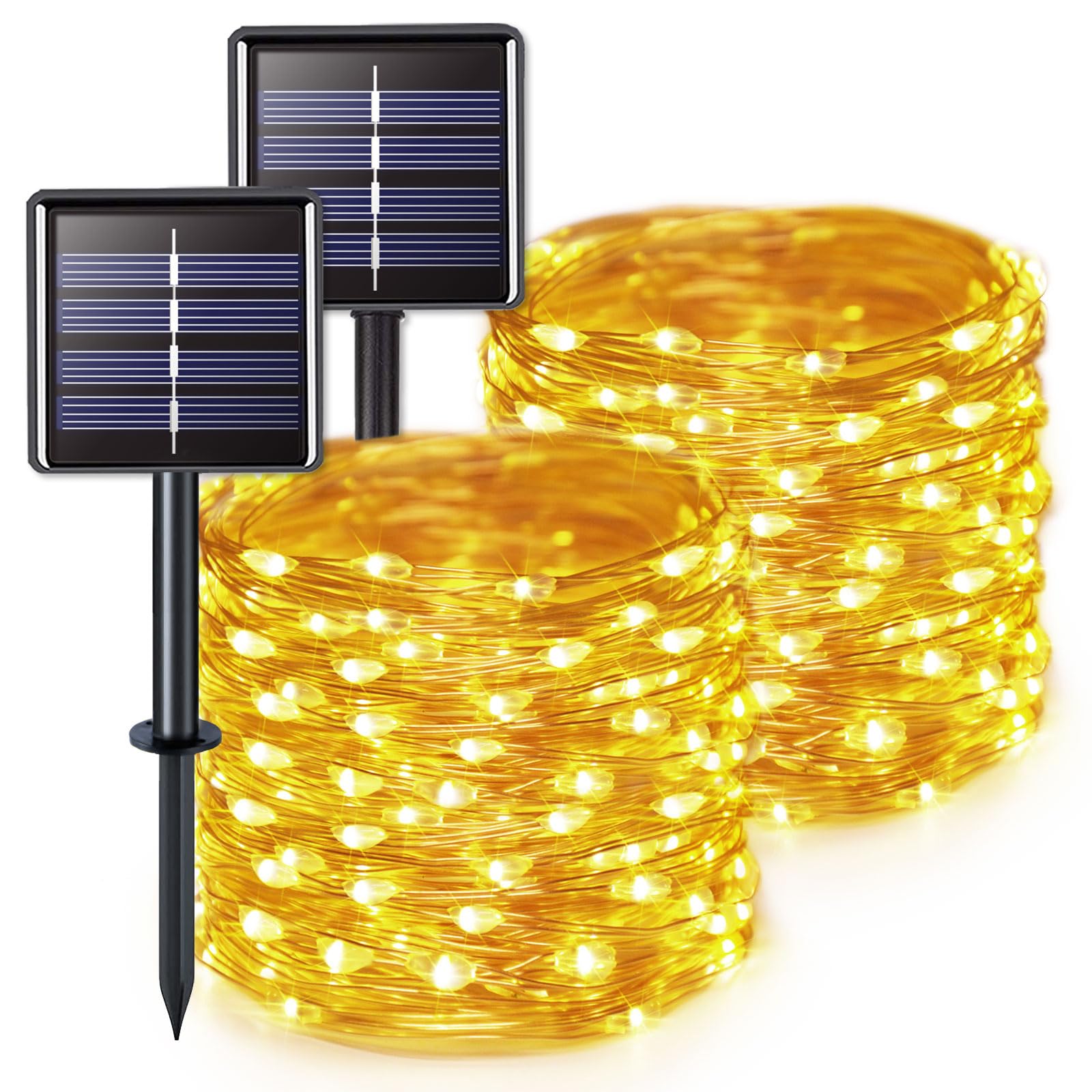 JMEXSUSS Solar String Lights 200 LED, Warm White, Waterproof, 66ft, 8 Modes, IP44, Outdoor Patio, Garden, Christmas Decoration