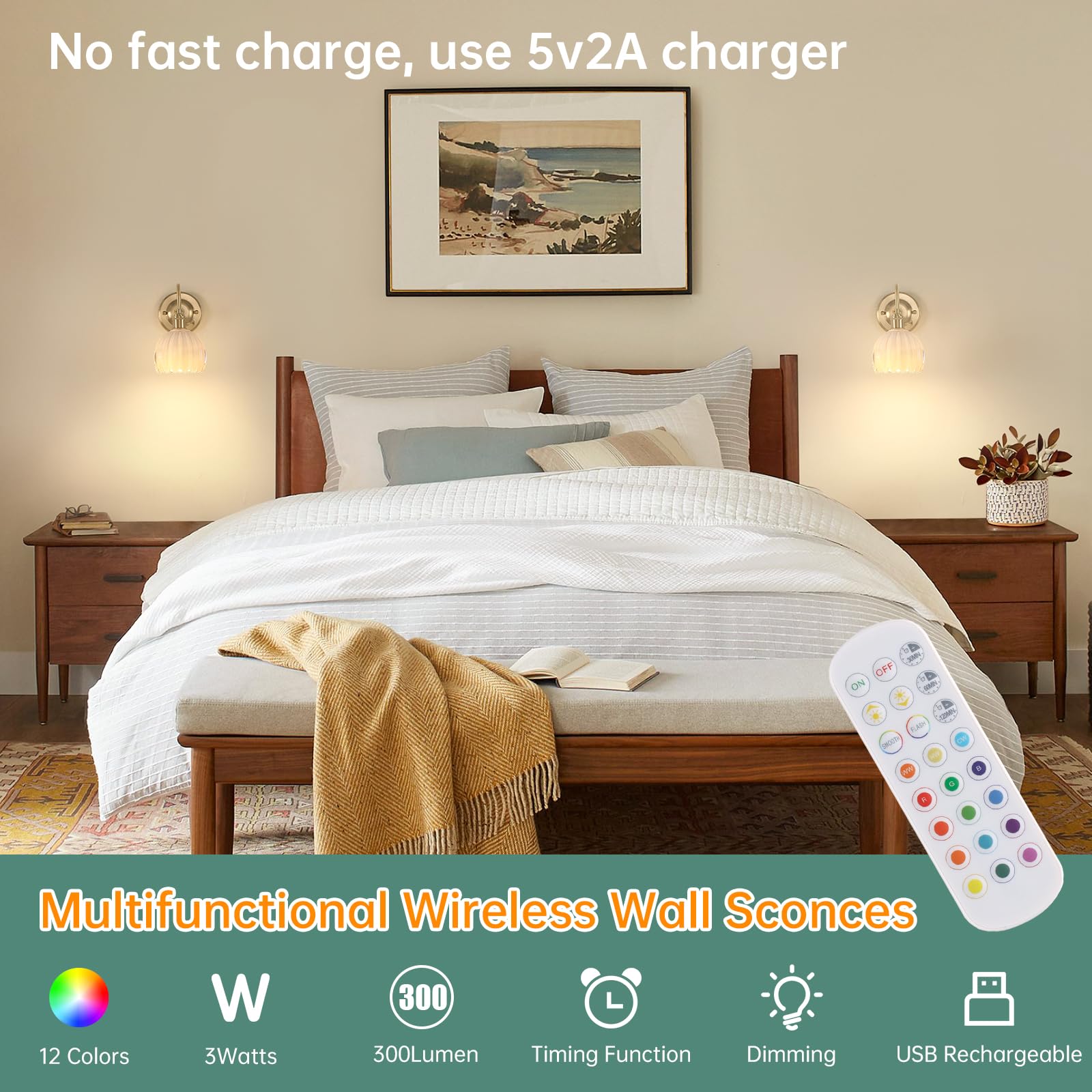 Shenmoyl Vintage Battery Operated Wall Sconce Set of 2, 5000mAh Rechargeable, Glass, Tulip White, Model 1-93772-wlamp