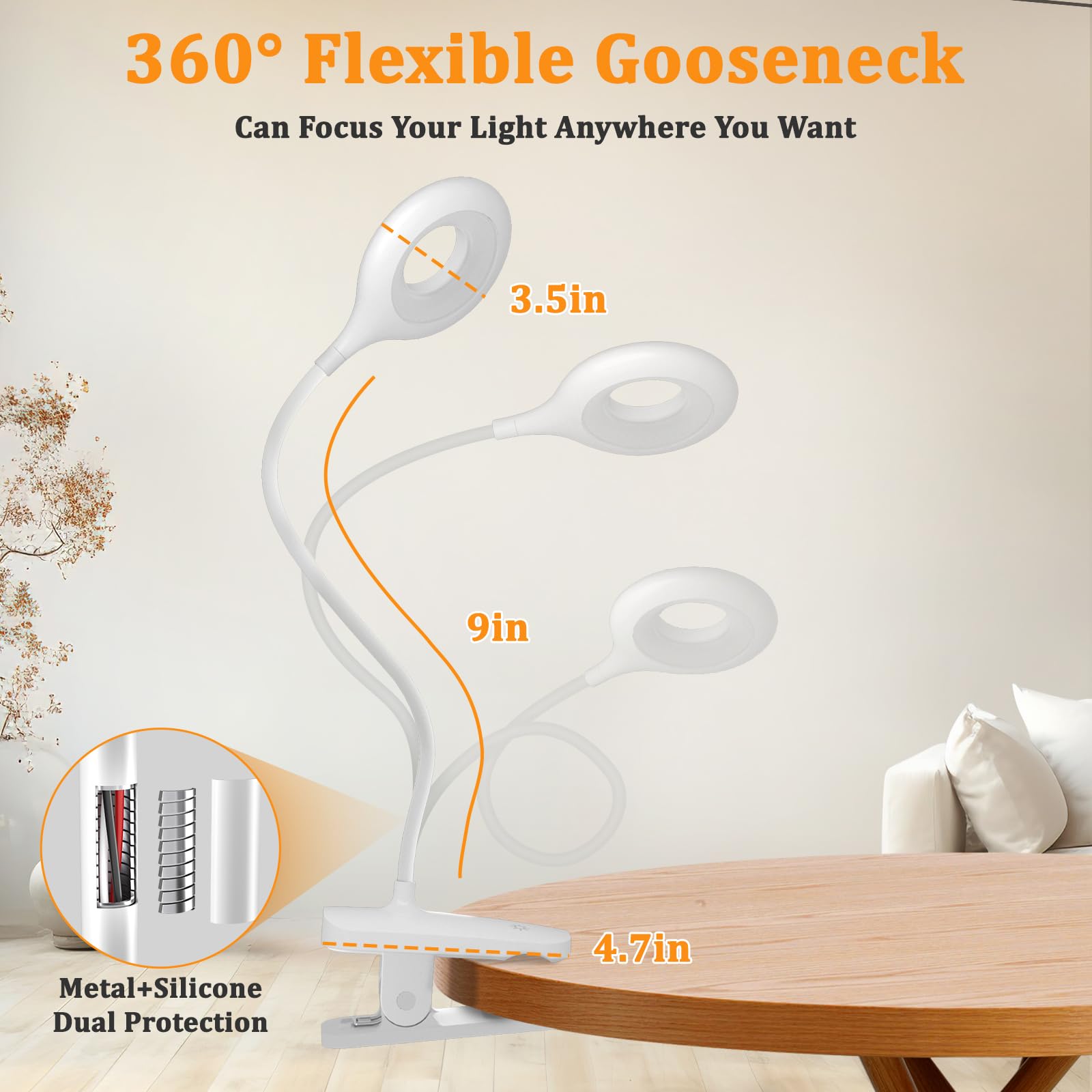 Hecdstly 2 Pack Clip On Led Reading Light, 25 Models Usb Rechargeable Bed Lights With Large Clamp For Headboard, Eye Protection