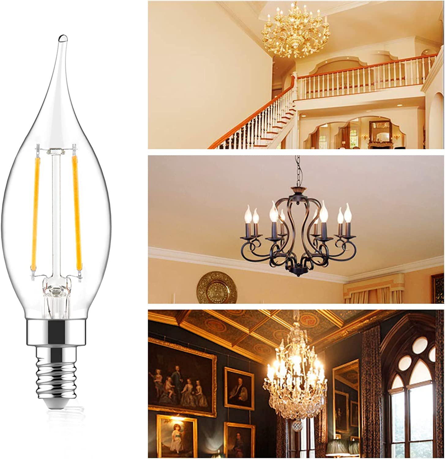 Sengled Candelabra LED Light Bulbs, Dimmable, 40W Equivalent, CA10 Flame Tip, 2700K Soft White, 24 Count, Glass