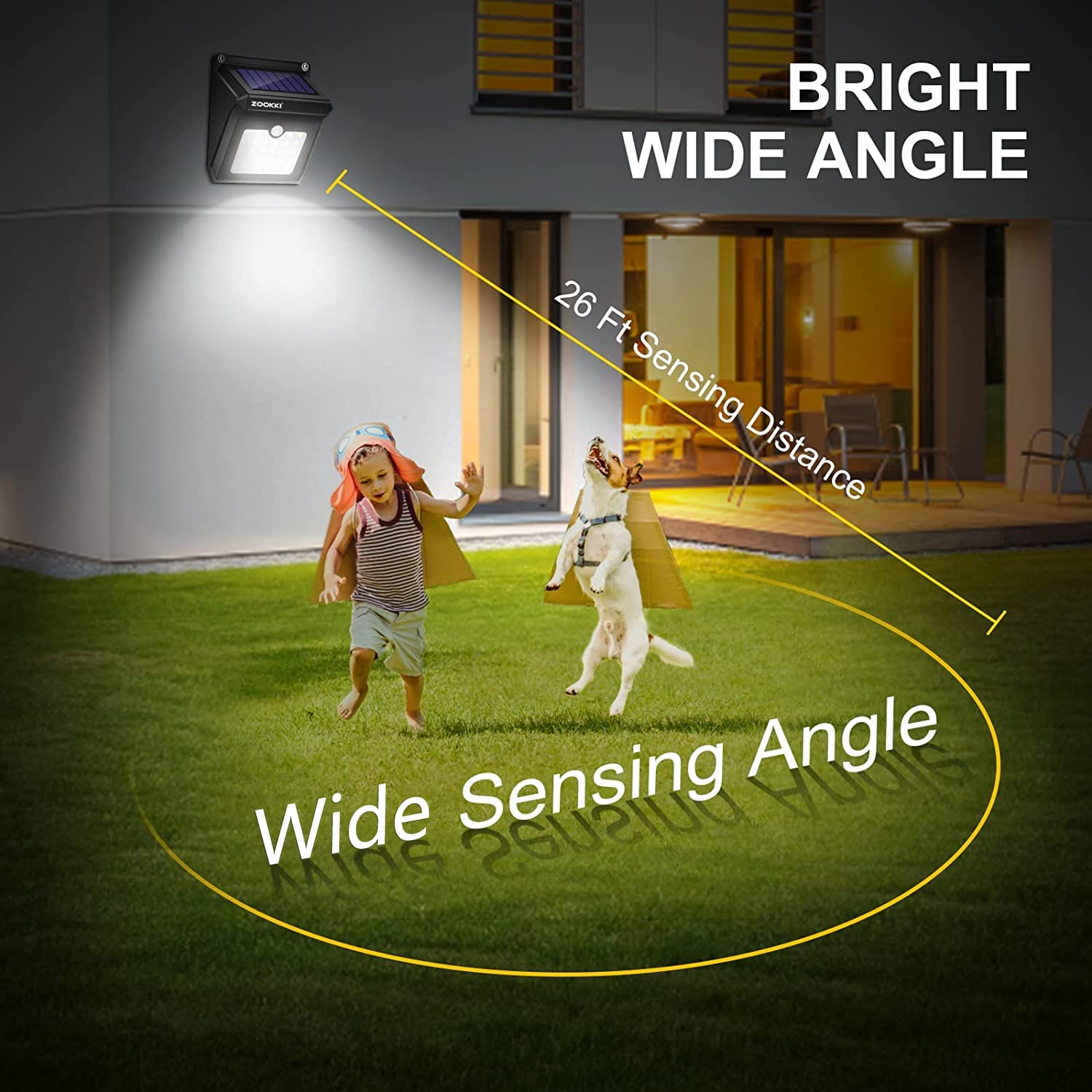 Zookki Solar Outdoor Lights, 28 Led Motion Sensor, Ip65 Waterproof, 4-Pack For Garden & Patio