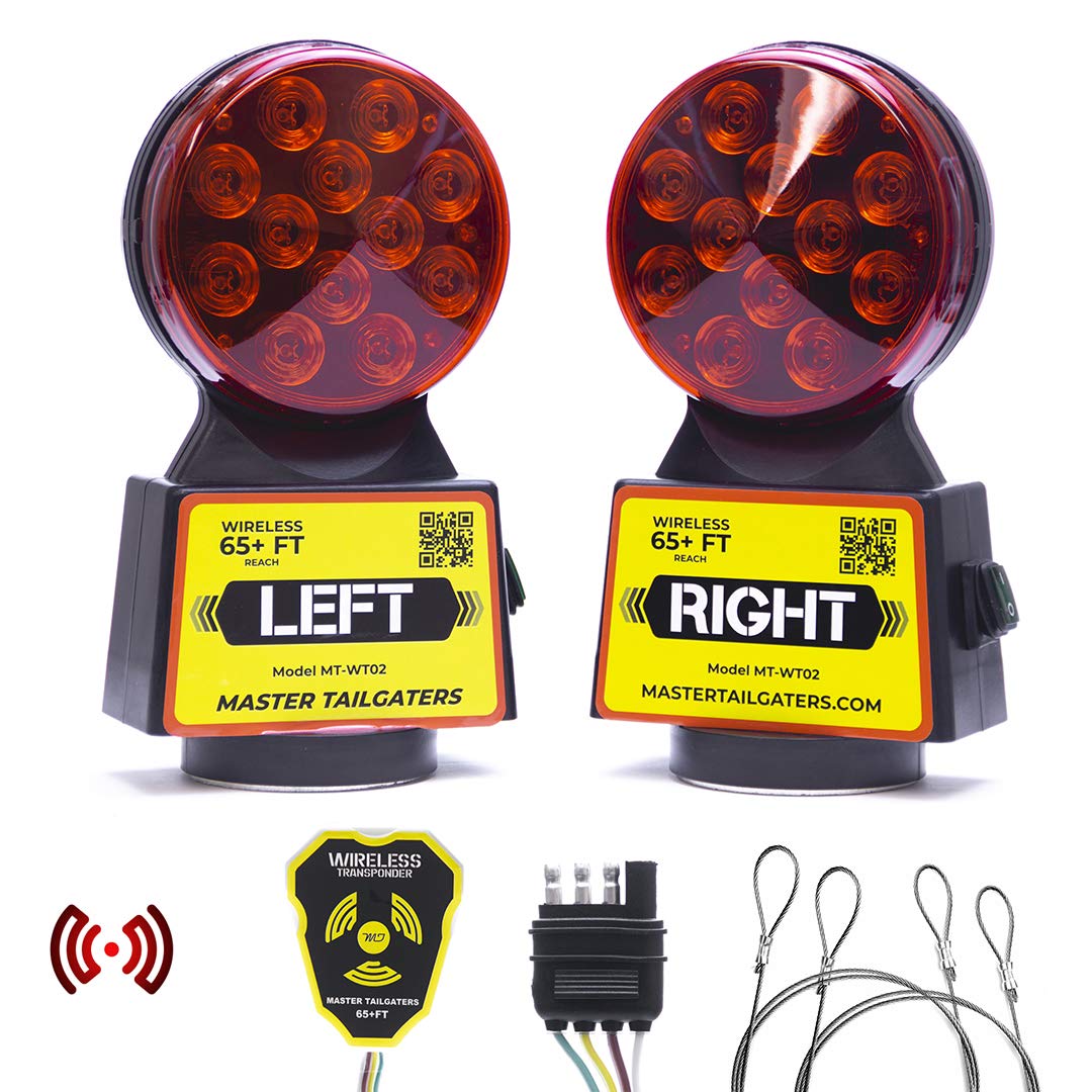 Master Tailgaters Wireless Trailer Tow Lights - 65ft Range, 4 Pin cutting edge Connector, Polycarbonate, Magnetic Mount, Model MT-WT02