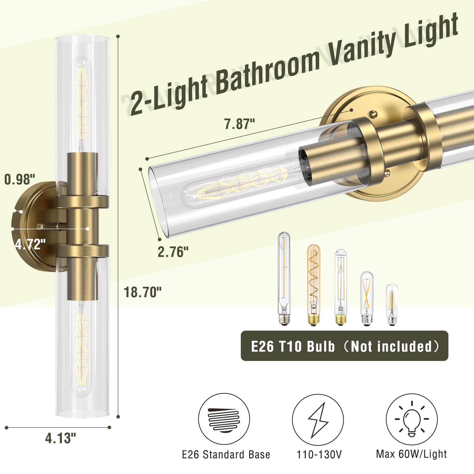 Espird Bathroom Light Fixtures 2-Light Gold, Bathroom Vanity Lights Over Mirror, Wall Sconces, Industrial Bathroom Lighting, Mod