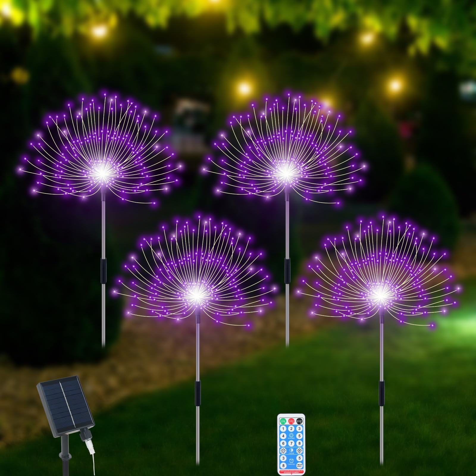 Slyuexu Solar Garden Lights, 480 LED, 8 Lighting Modes, 4 Pack, Waterproof, Purple, Model YF00016