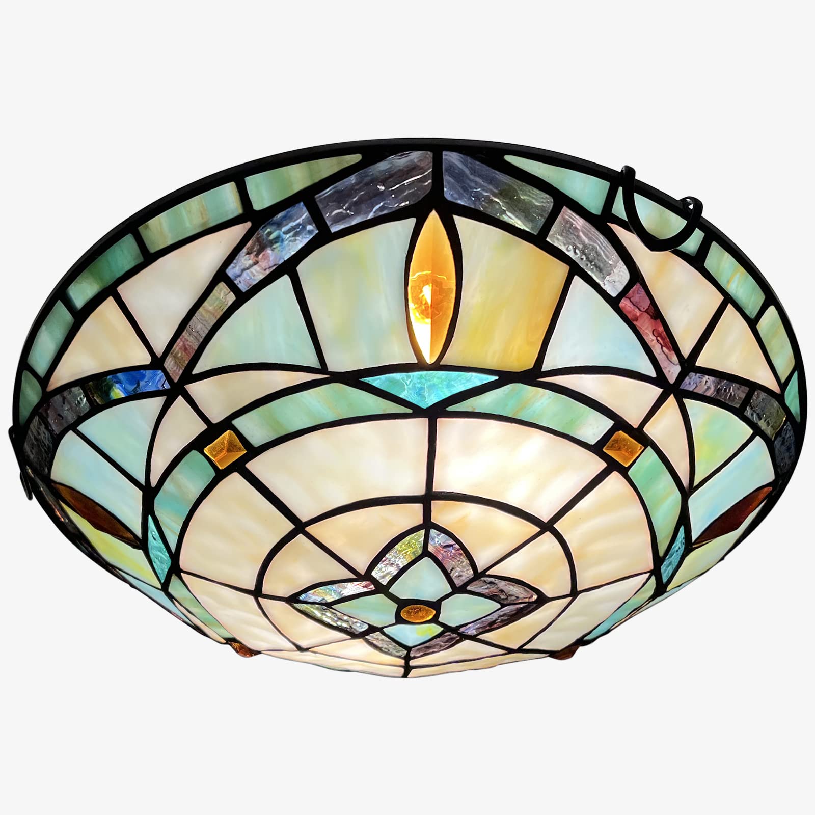 ARTZONE Tiffany Ceiling Light, 2-Lights, Stained Glass, 12 Inch Flush Mount, Blue, Model 2921736a-6b70-41bb-9ce4-