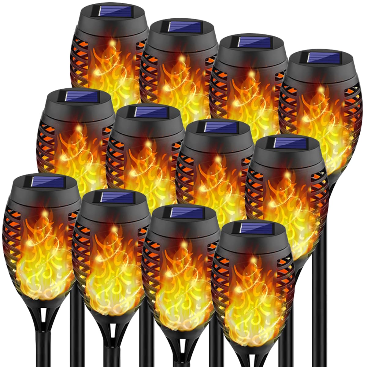 Kurifier Solar Tiki Torches - 12Pack Waterproof Outdoor Lights with Flickering Flame for Garden, Patio, Pool Decor - Model Solar Outdoor Lights-002