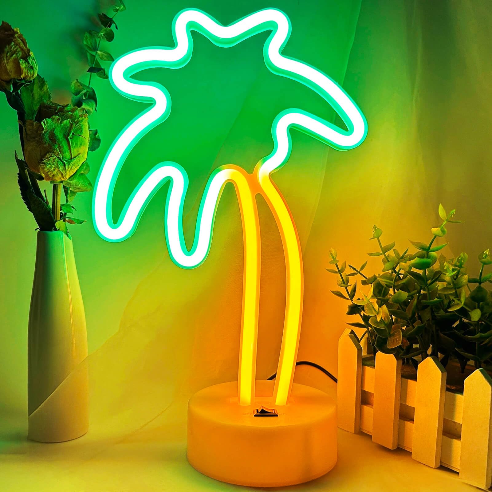 VIFULIN Neon Palm Tree Lights LED Palm Tree Lamp USB/Battery Operated Green Tropical Decor Model QDJZSDS.Z039GT
