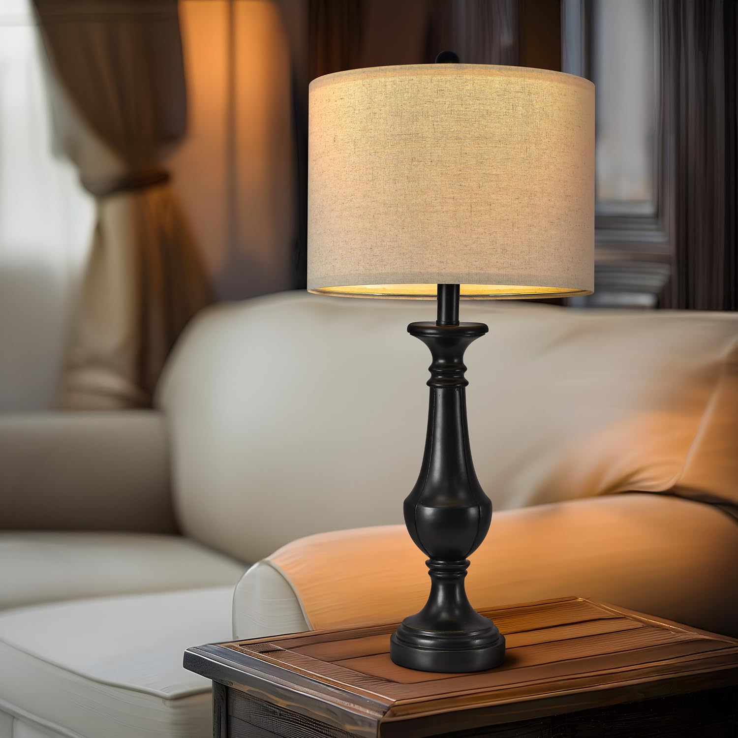 Pokat 27.5'' Farmhouse Table Lamp For Living Room, Mid Century Tall Table Lamp For Bedroom, Bedside Lamps For Night Stands, Wood