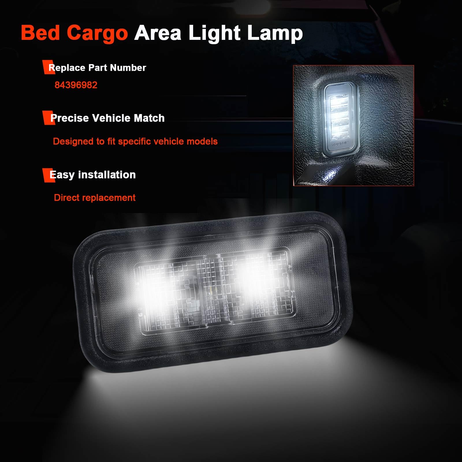 Daposhac Bed Cargo Area Light Lamp for Chevrolet Silverado/GMC Sierra 2019-2025, Model 84396982, Black, 1 PC