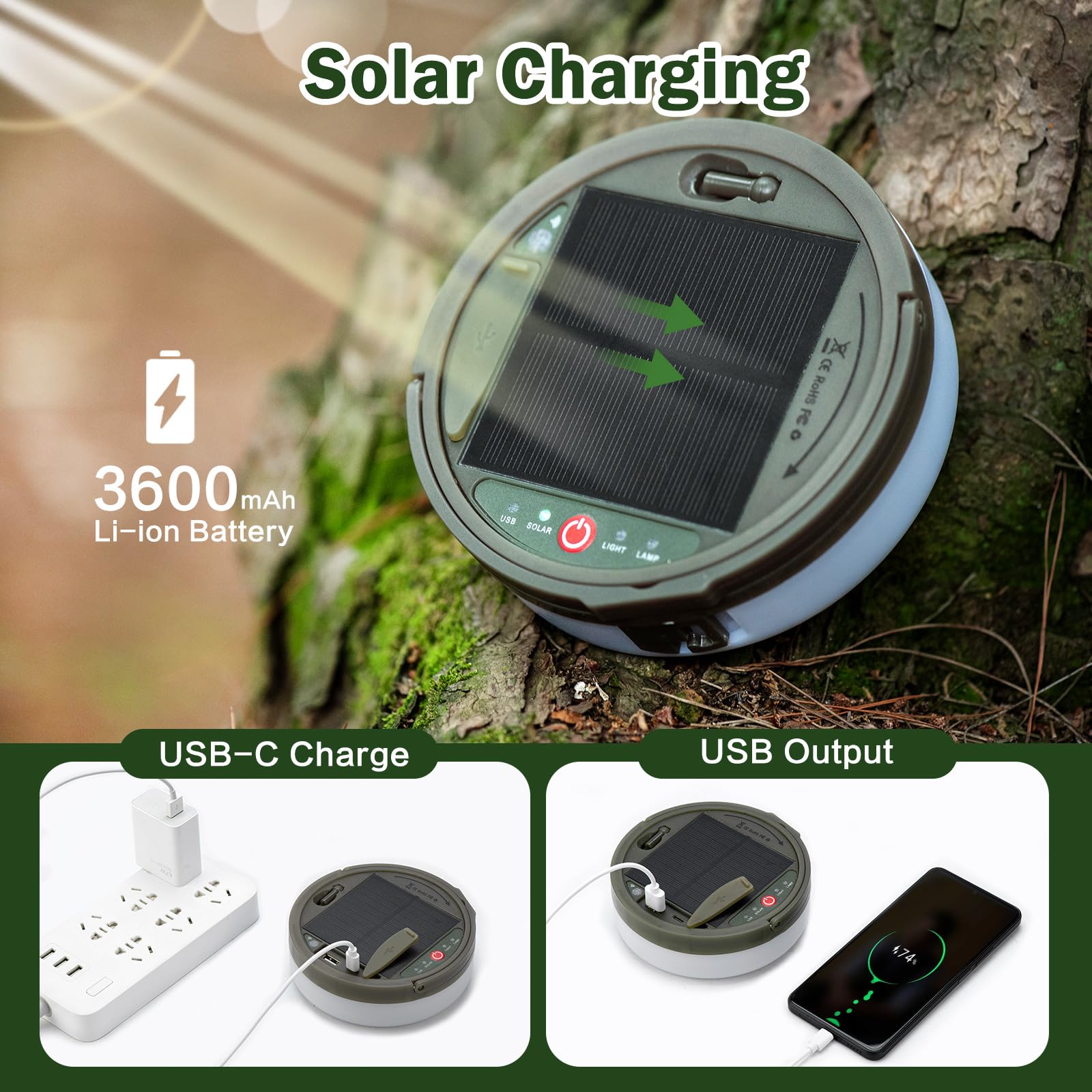 Sutaig Solar Camping String Lights, 4 In 1 Camping String Lights Outdoor(39.4Ft) With 8 Lighting Modes, Solar Powered And Usb Re