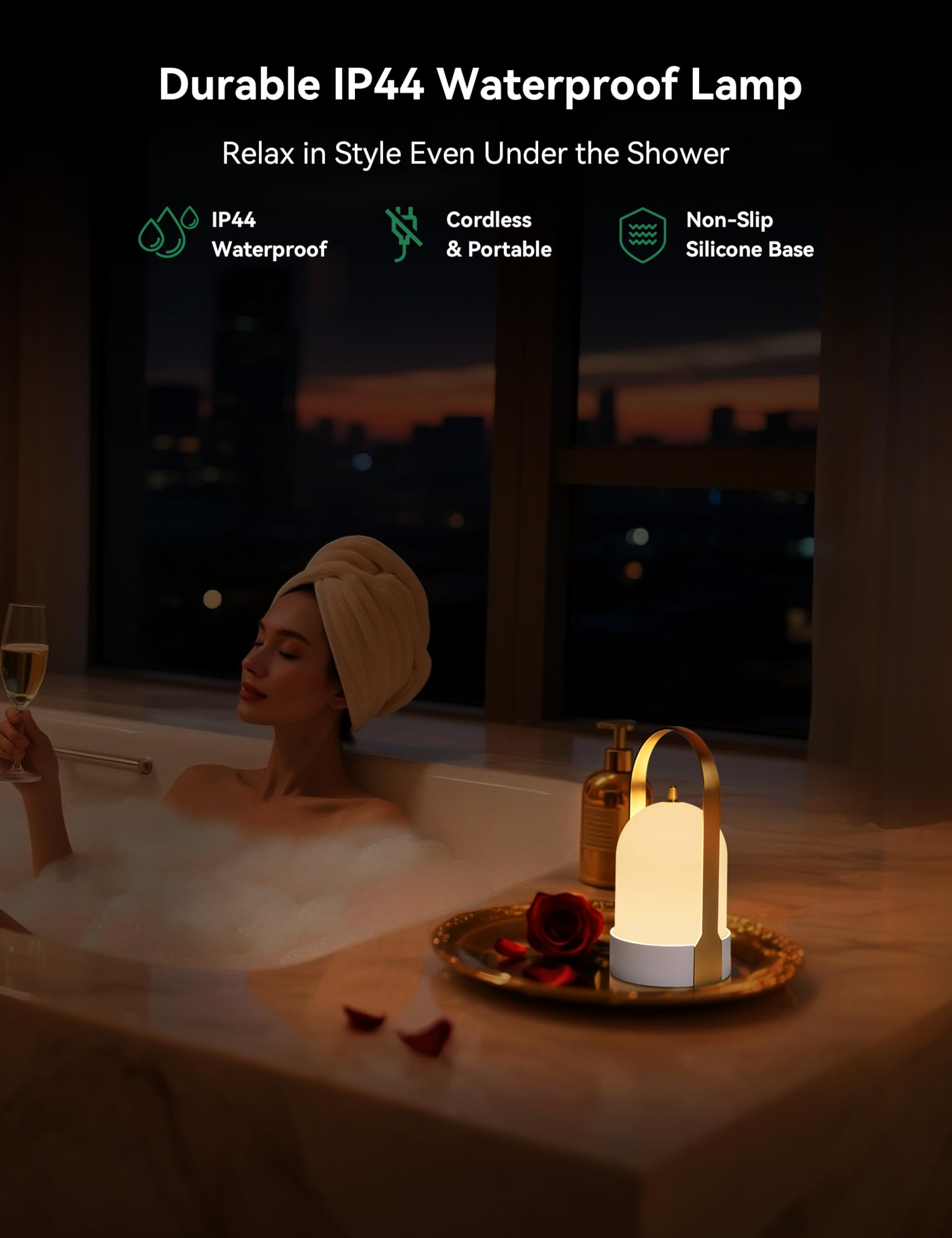 Tubicen Portable Lamp, Rechargeable 4-Level Touch Dimmable, 8.1 Inch Waterproof, Brass White, Model T141075-White