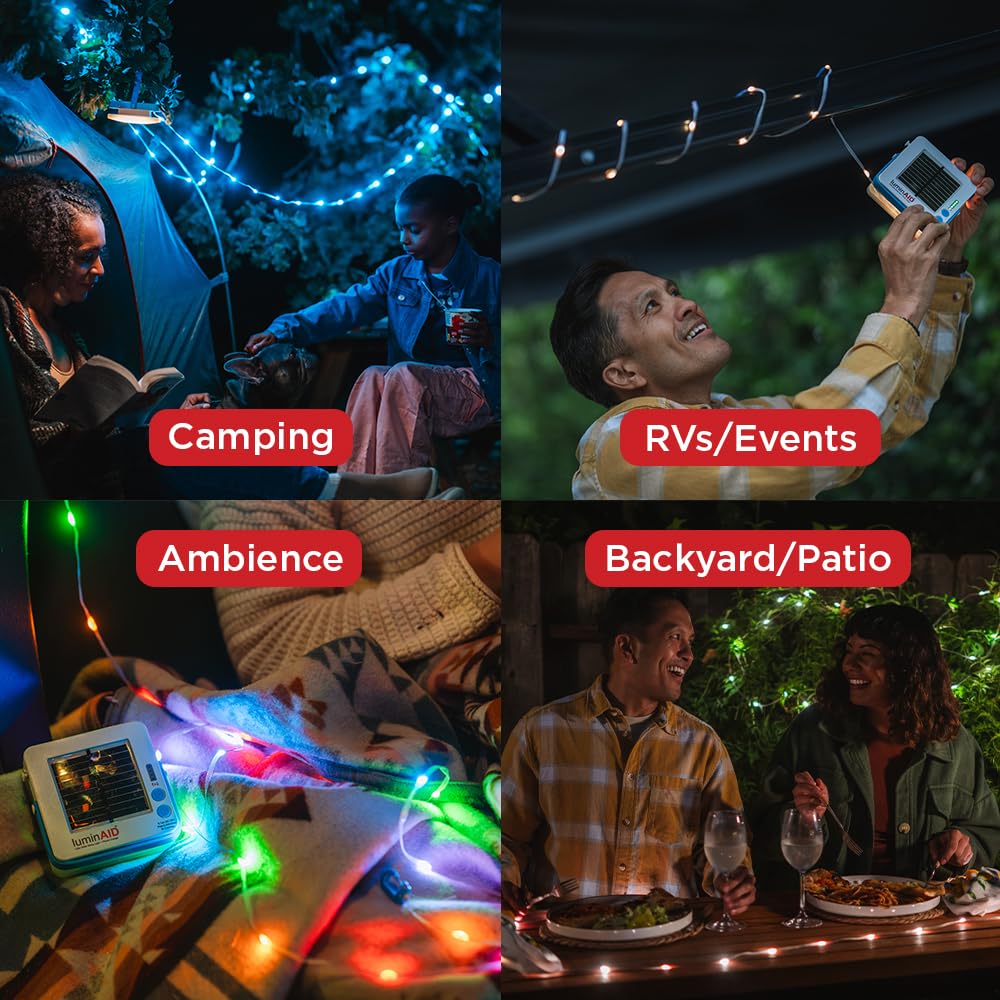 Luminaid Color Solar String Light With Phone Charger - Multicolor Tent Lights For Camping - 23 Ft Rechargeable String Lights Per