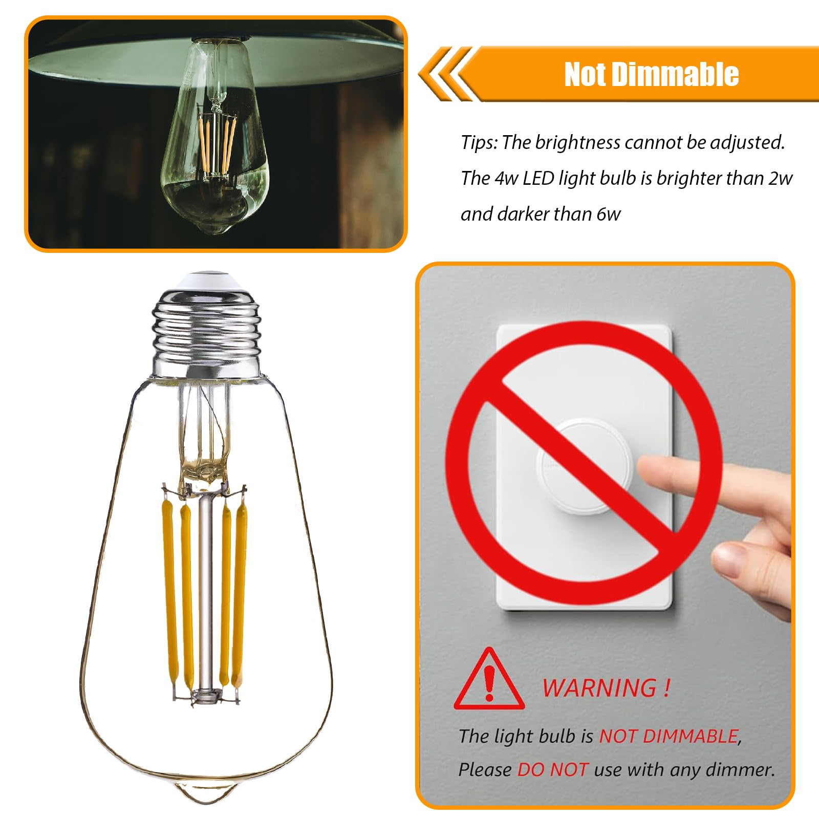 Winsaled Led Light Bulbs 40 Watt Equivalent, 2700K Soft Warm Light Bulbs, 4W Led St19 Edison Bulbs, 450Lm, E26 Medium Base, High