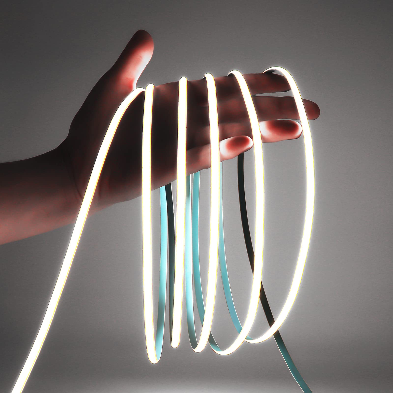 MALIIGAZA Ultra Thin COB LED Strip Light, 16.4FT 12V 5mm Cool White Super Bright RA90 LED Tape Light, Cuttable Flexible Dimmable