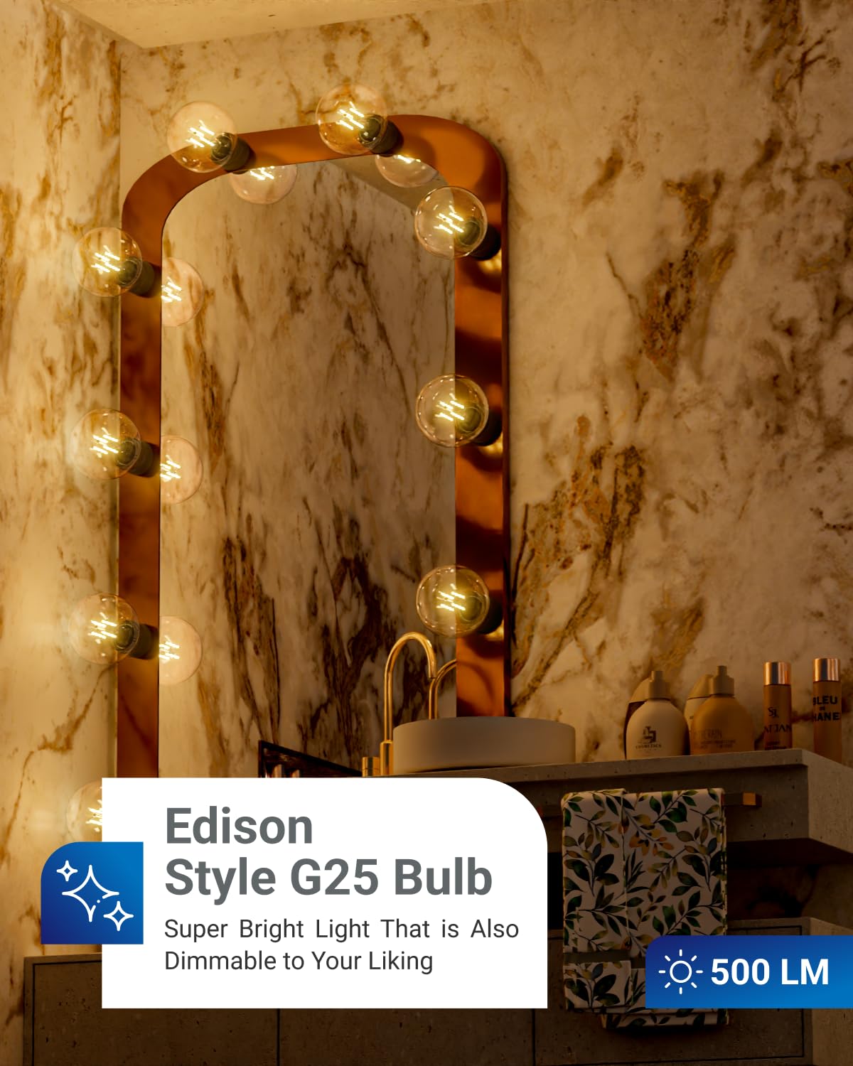 Sunco 10 Pack G25 Globe Light Bulbs Led Edison Vanity Light Bulbs For Bathroom 4000K Cool White, Dimmable, 5W=60W, Clear Vintage