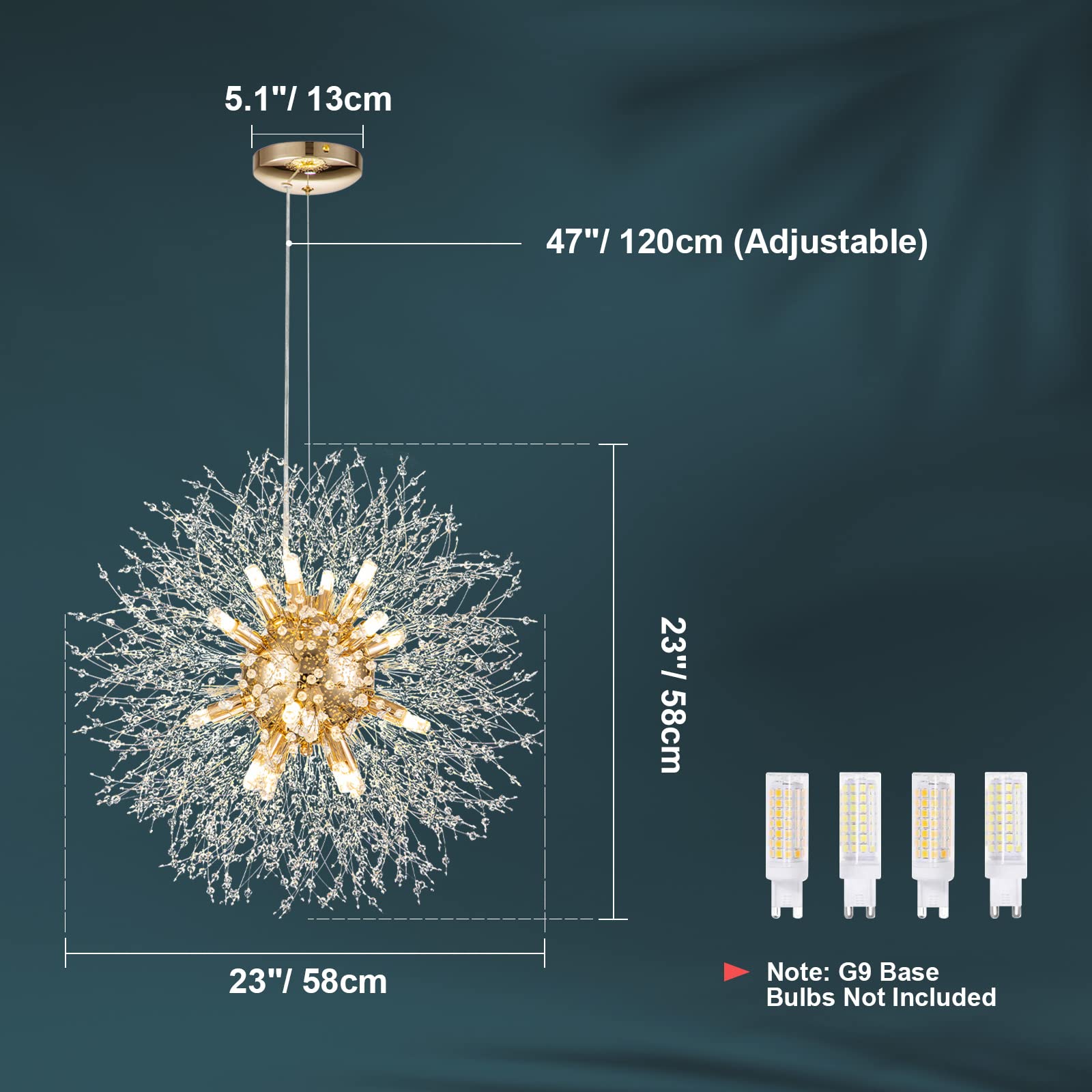 Sinerise Modern Crystal Chandeliers Firework, Crystal Light Fixture, Dandelion Chandelier (16-Light, Gold) For Foyer Hallway Ent