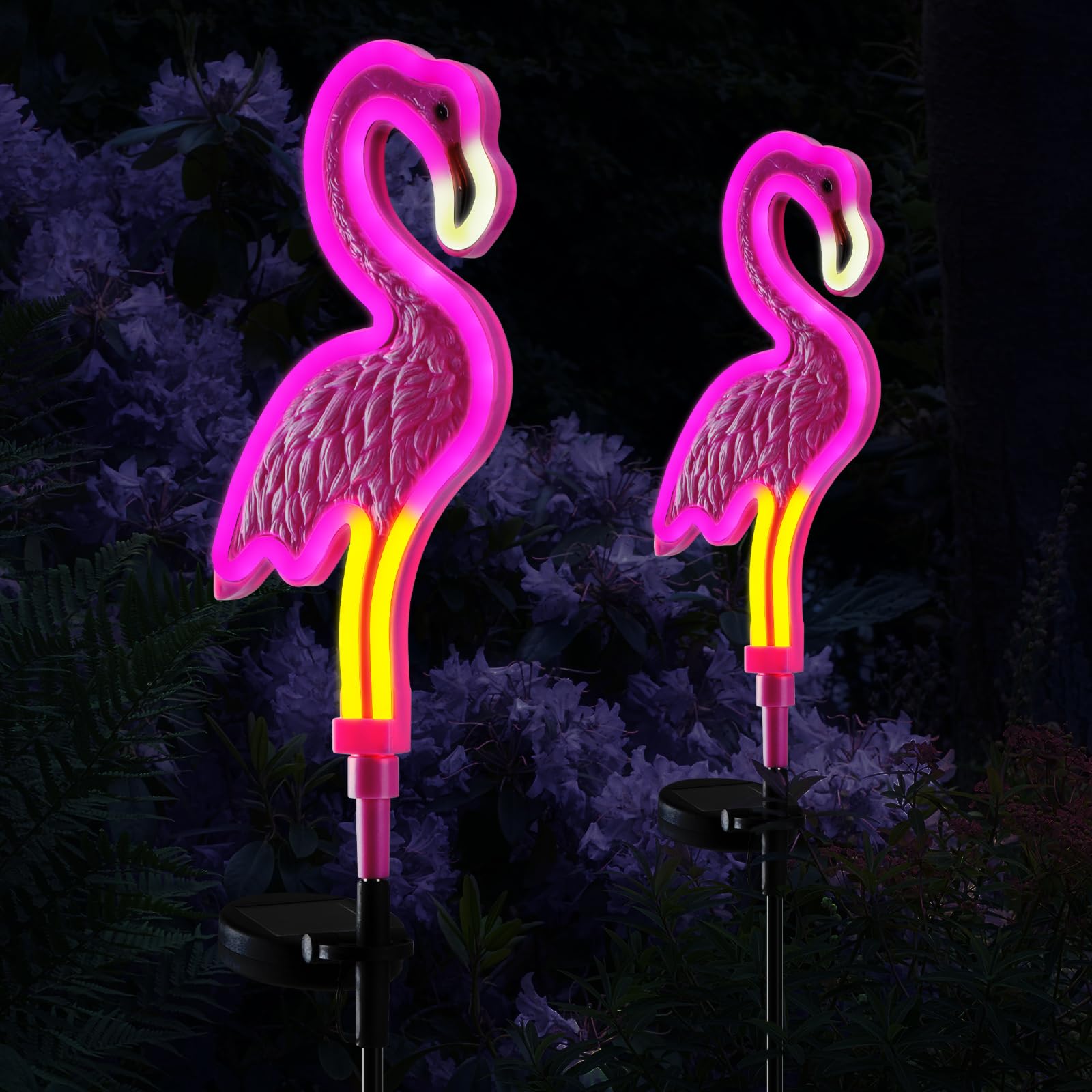 Flamingo Solar Lights Outdoor,Solar Flamingos For Outside, Solar Flamingo Lights Outdoor,Solar Outdoor Garden Decoration,Pink Neon Flamingo Solar Lights,Waterproof Garden Outside Decor (2Pack)