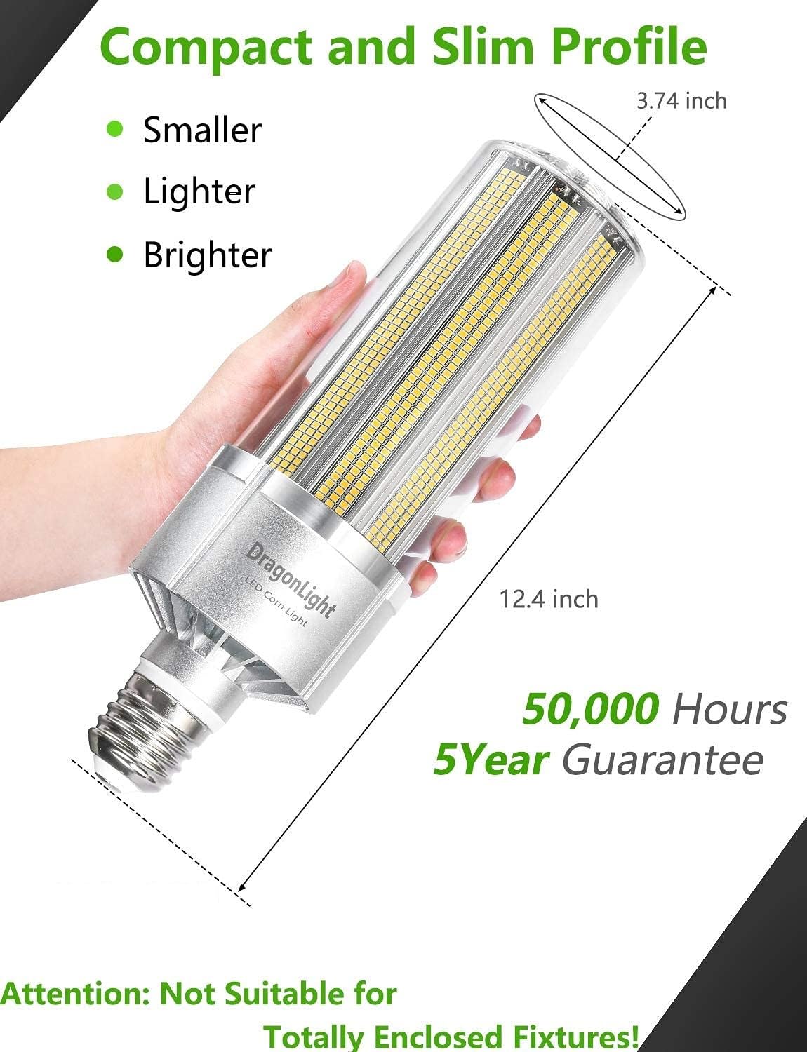 Dragonlight 240W Commercial Grade Corn Led Light Bulb (1000 Watt Metal Halide/Hid/Hps Replacement) E39 Large Mogul Base Led Lamp