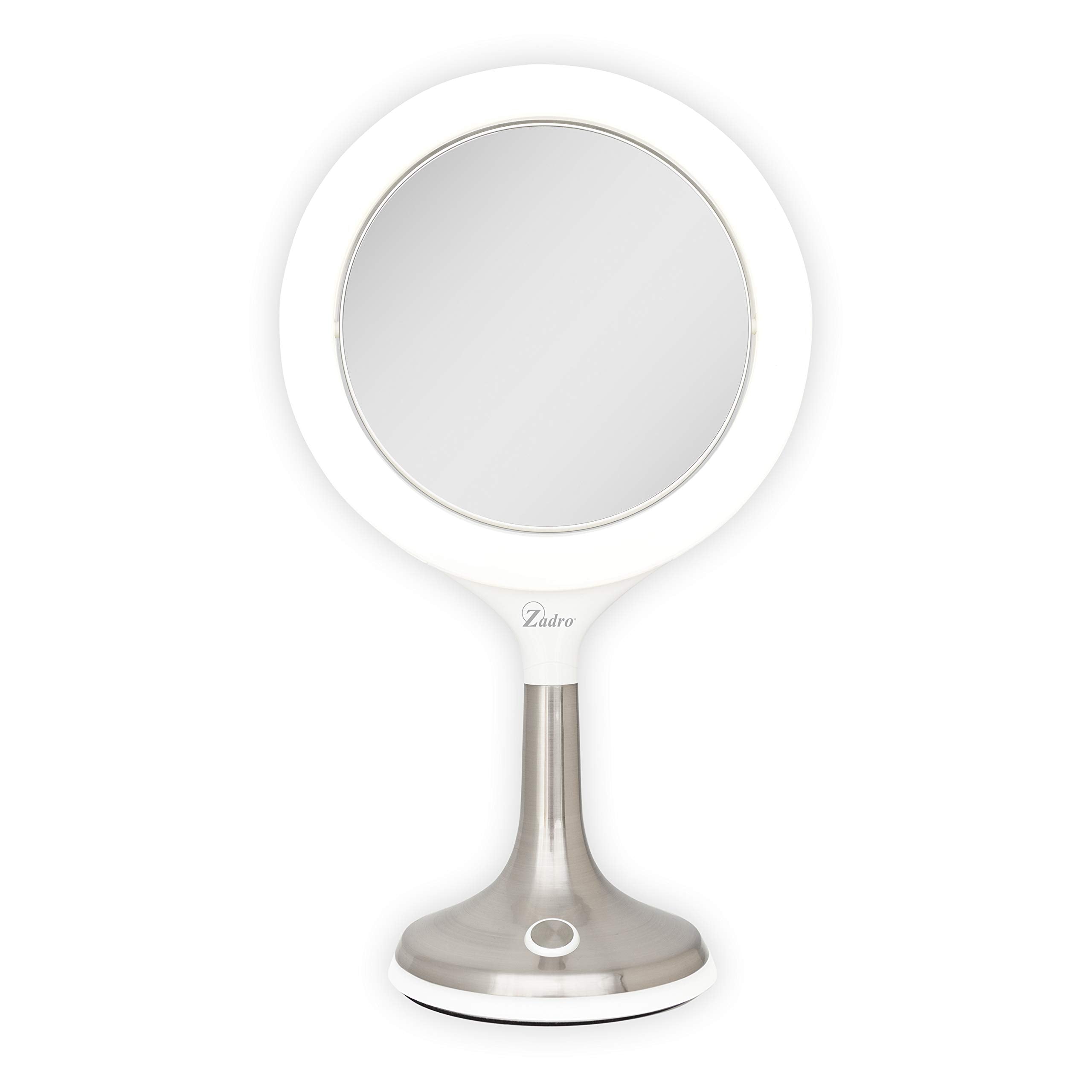 Zadro Solana 9.75 Inch Round Led Ring Light Vanity Counter-Top Mirror, 360 Swivel 7.5 Inch 2 Sided Magnified Glass Mirrors, 6500