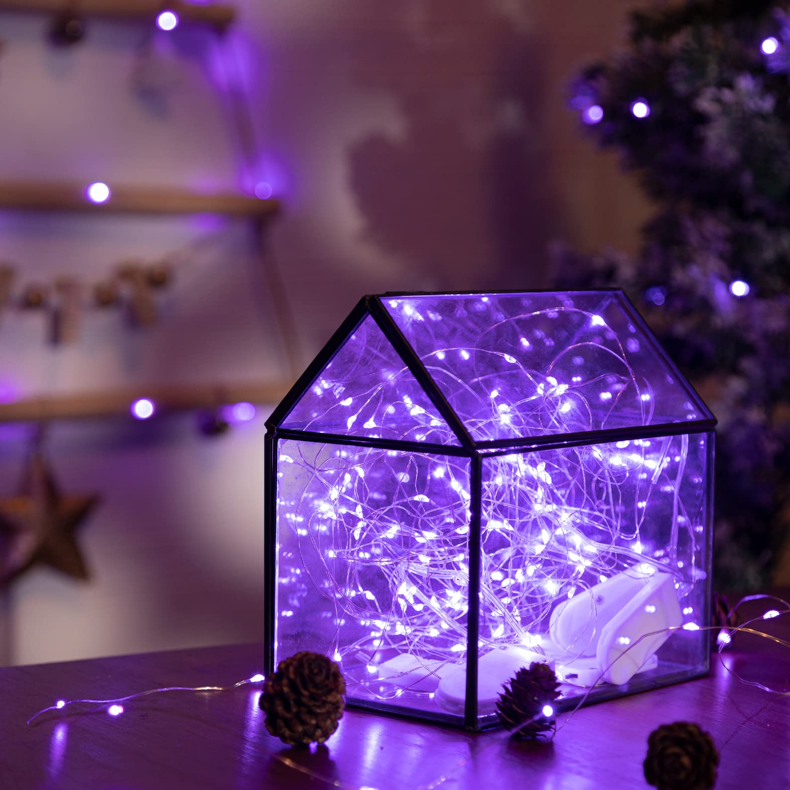 Sinamer 12-Pack Led Fairy Lights 7 Feet Battery Powered Waterproof Silver Wire 20 Slim Copper Wire Pastel Lights For Diy Wedding Party Bedroom Patio Easter Christmas (Purple)