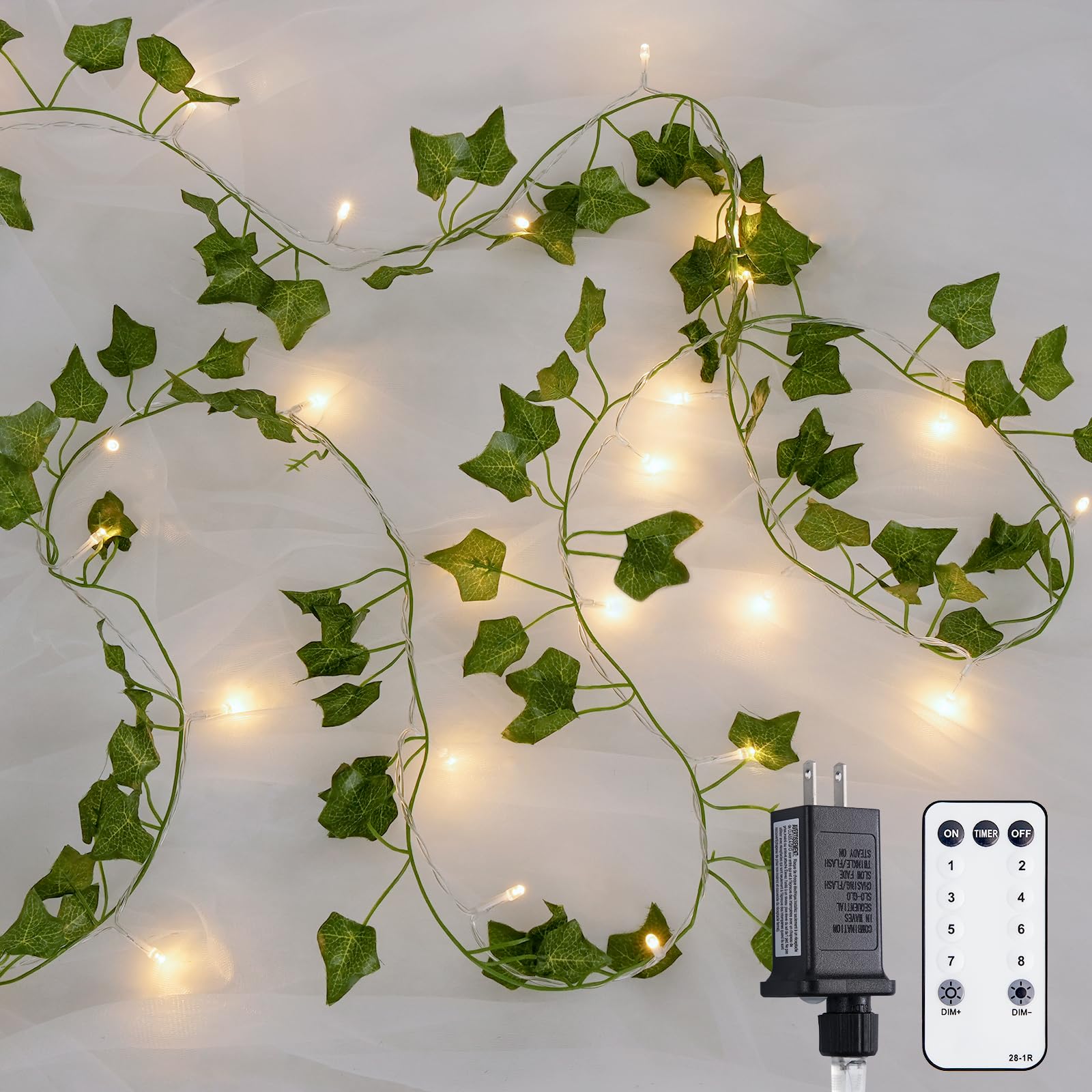 JMEXSUSS 100 LED Vines with Lights Plug in, Ivy Vines with Fairy Lights with Remote, 33 FT Leaf String Lights Waterproof for Roo