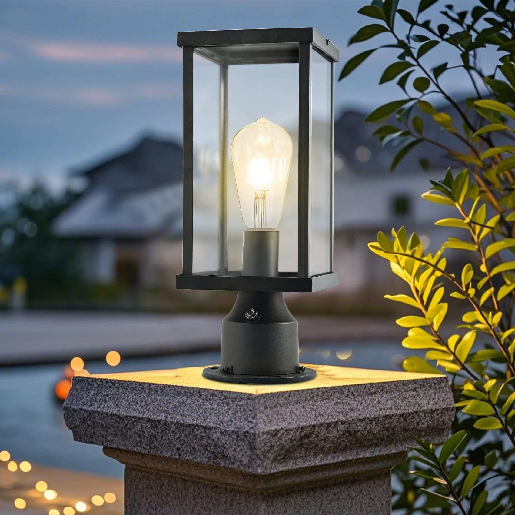 Hulitnag Dusk to Dawn Outdoor Post Lights, Outside Post Light Fixture Waterproof, Post Lights Outdoor with Pier Mount Base for G