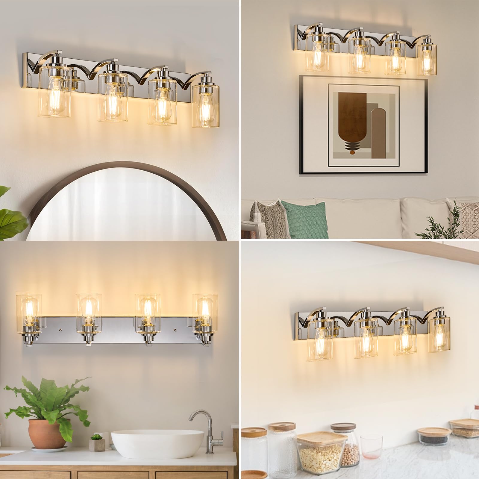 Alaislyc 4-Light Bathroom Light Fixtures Modern Chrome Vanity Lights For Bathroom Lighting Fixtures Over Mirror With Clear Glass Shade For Cabinet Mirror Bedroom Hallway