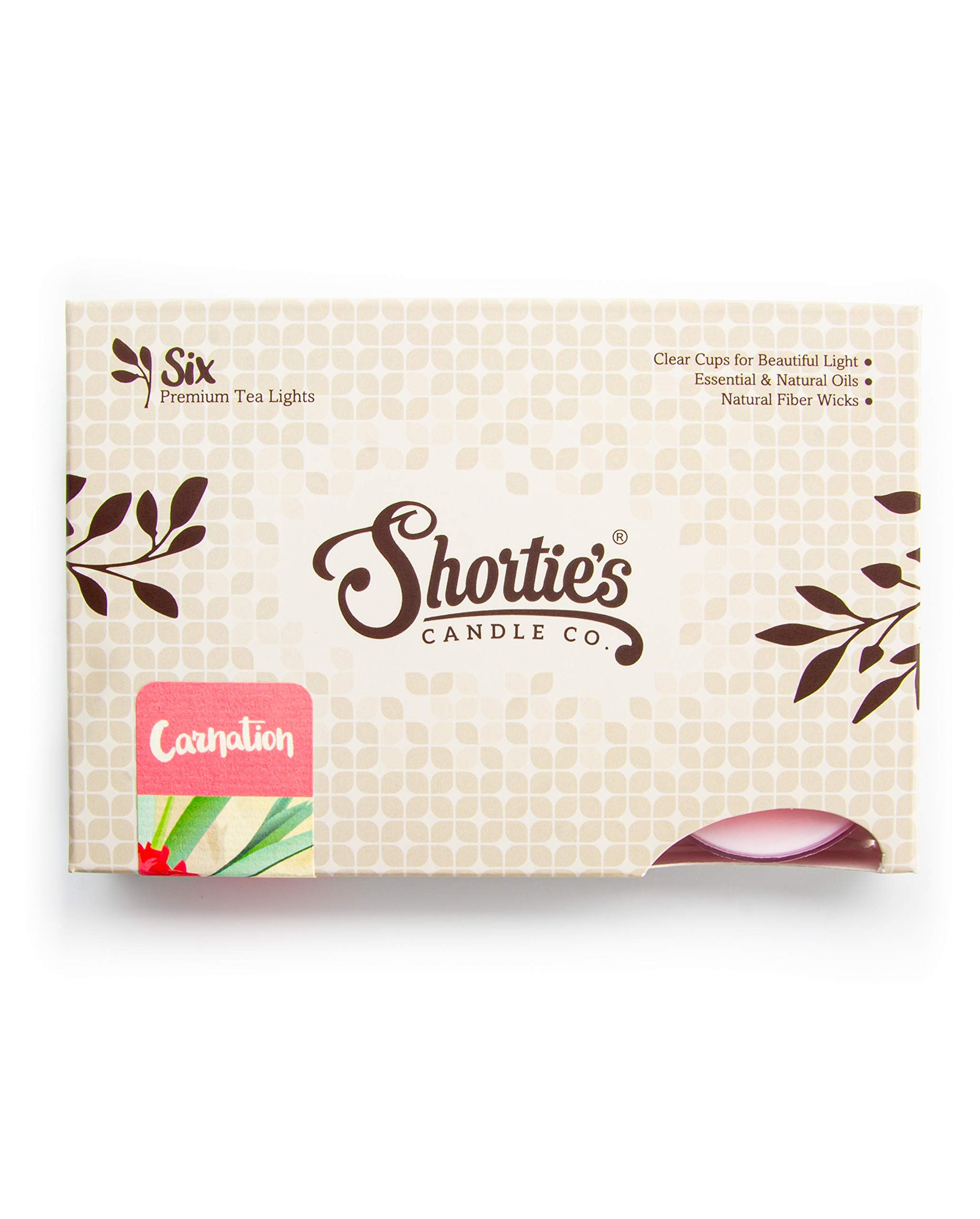 ShortieS Candle Company Pure Carnation Tealight Candles - 6 Pink, Highly Scented, Paraffin Wax, Flower Collection, Made In Usa
