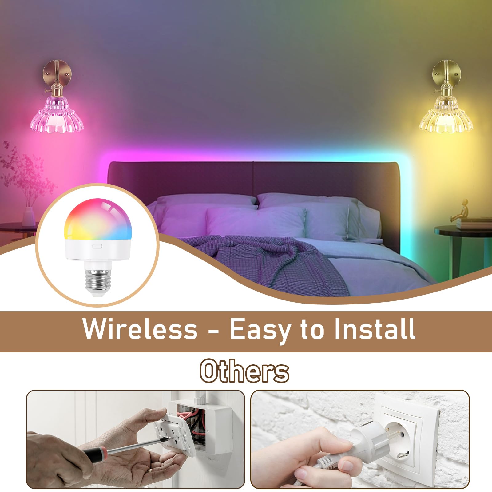 EIDEARAY Vintage Battery Operated Wall Sconces, Rechargeable RGB Lamps, Dimmable Remote Control, Flower Amber, Set of Two, Model YLC-BRO3TB