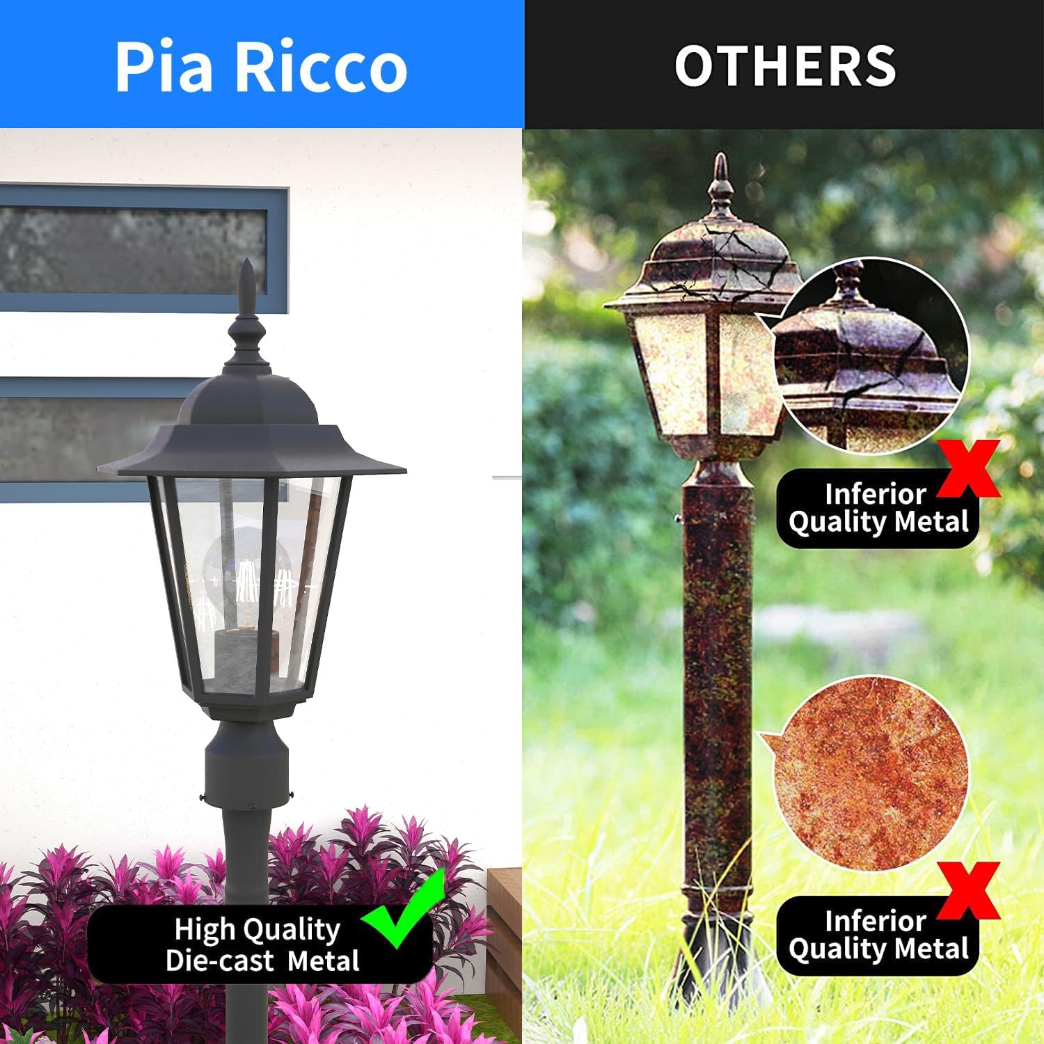 Outdoor Post Lights, Lamp Post Light Fixture With E26 Socket, Exterior Post Lantern With Clear Glass Shade, Pillar Outside Light