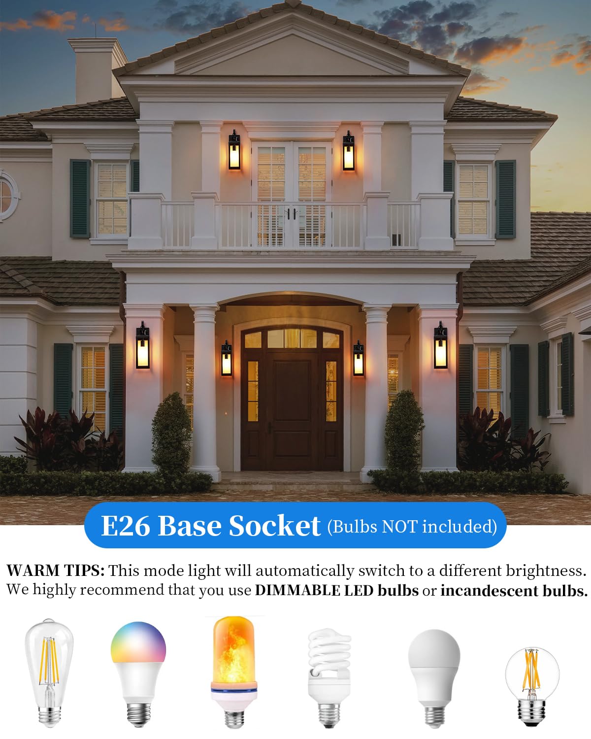 17'' Motion Sensor Outdoor Lights Wall Mount, Dusk To Dawn Exterior Light Fixture, Waterproof Anti-Rust Porch Light Outside Wall