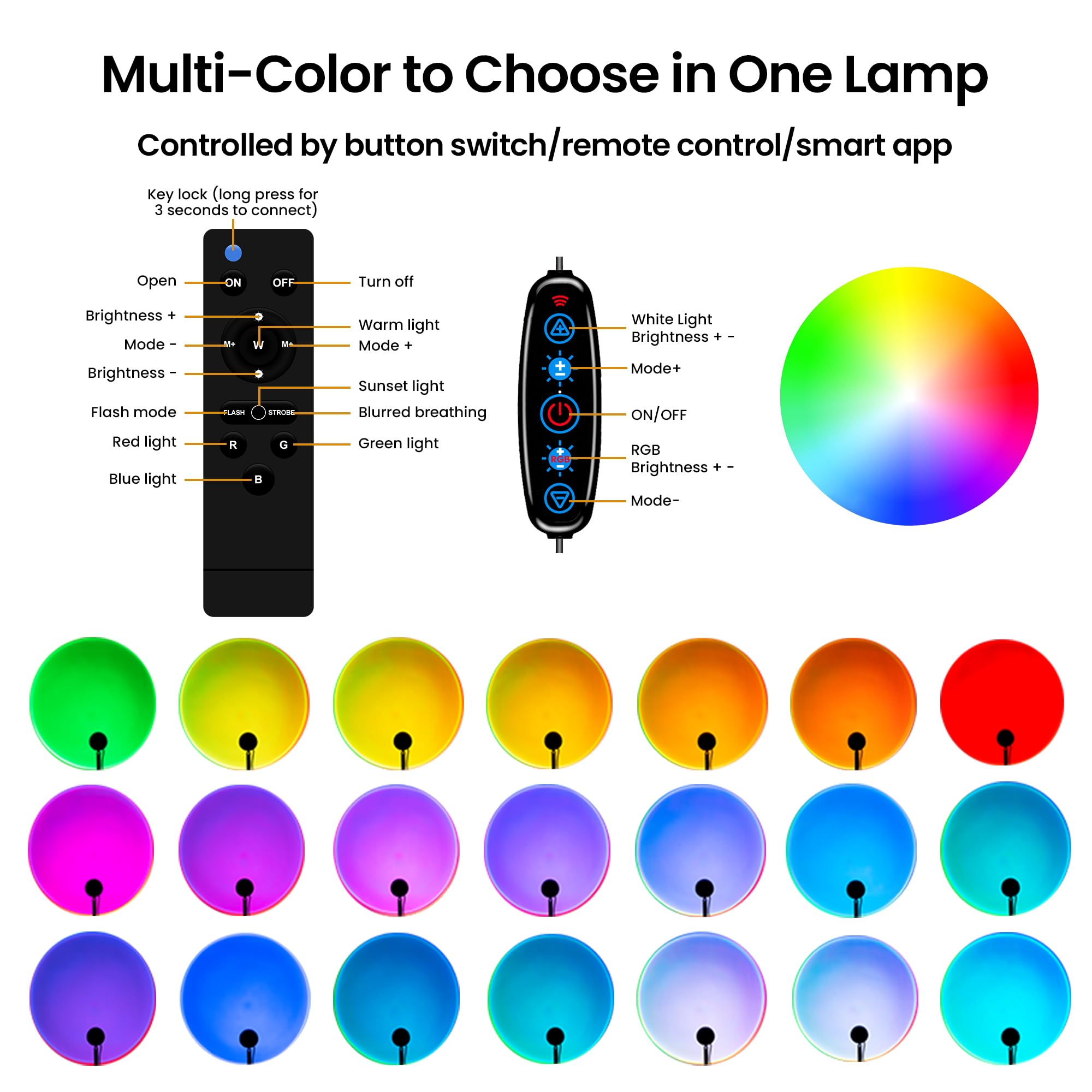 Tsrarey Sunset Lamp Projector With Remote Control, Multiple Colors Led App Control Sunset Light Three Control Methods Night Light For Room Decor/Christmas Gifts/Photography/Party/Bedroom Decor