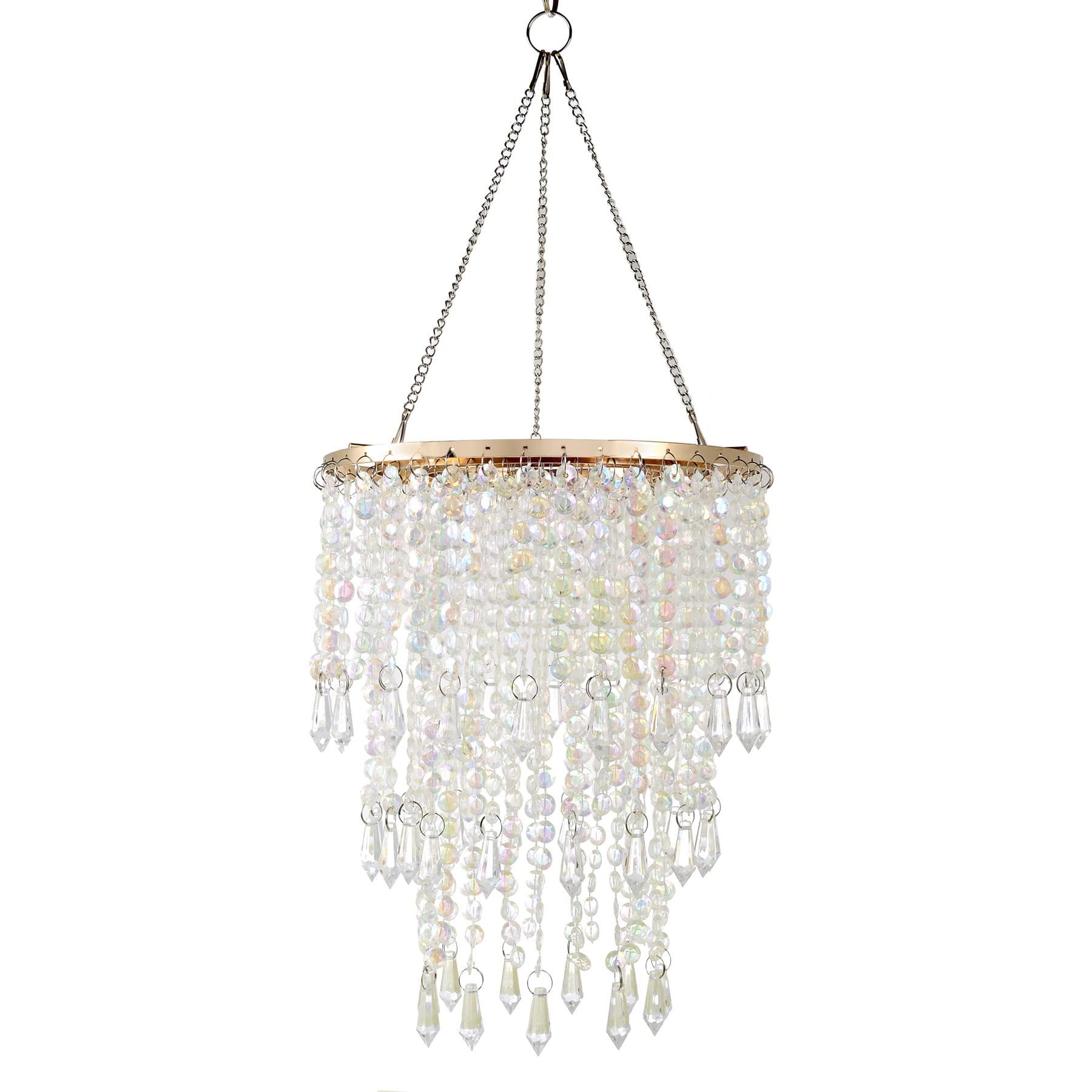 Flavorthings 3-Tier Acrylic Chandelier Shade With Crystal Beads And Gold Frame - Elegant Ceiling Light Pendant For Bedroom, Wedd