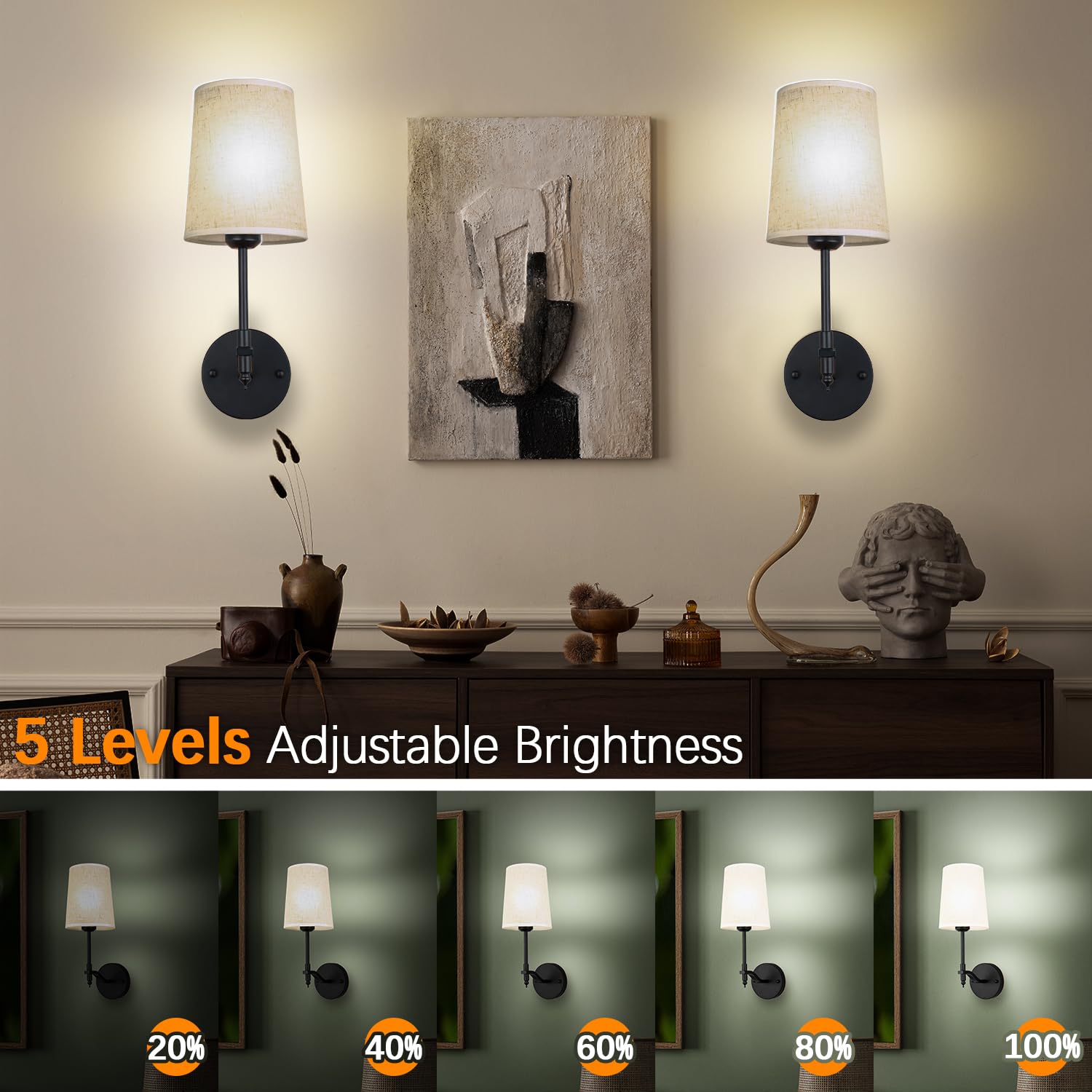 Troconce Battery Operated Wall Sconces Set Of 2, Black Rechargeable Wall Lights With 15 Rgb Dimmable Detachable Bulbs And Remote