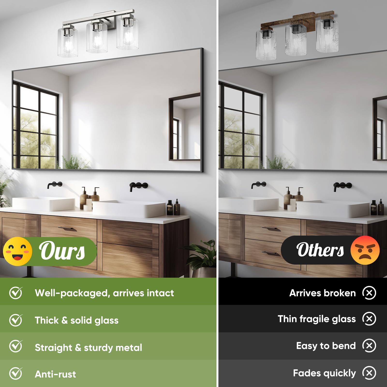 Bathroom Vanity Light, 3-Light Nickel Modern Matte Wall Sconce Lighting With Clear Glass Shade, Wall Lights,Bath Vintage Wall Mo