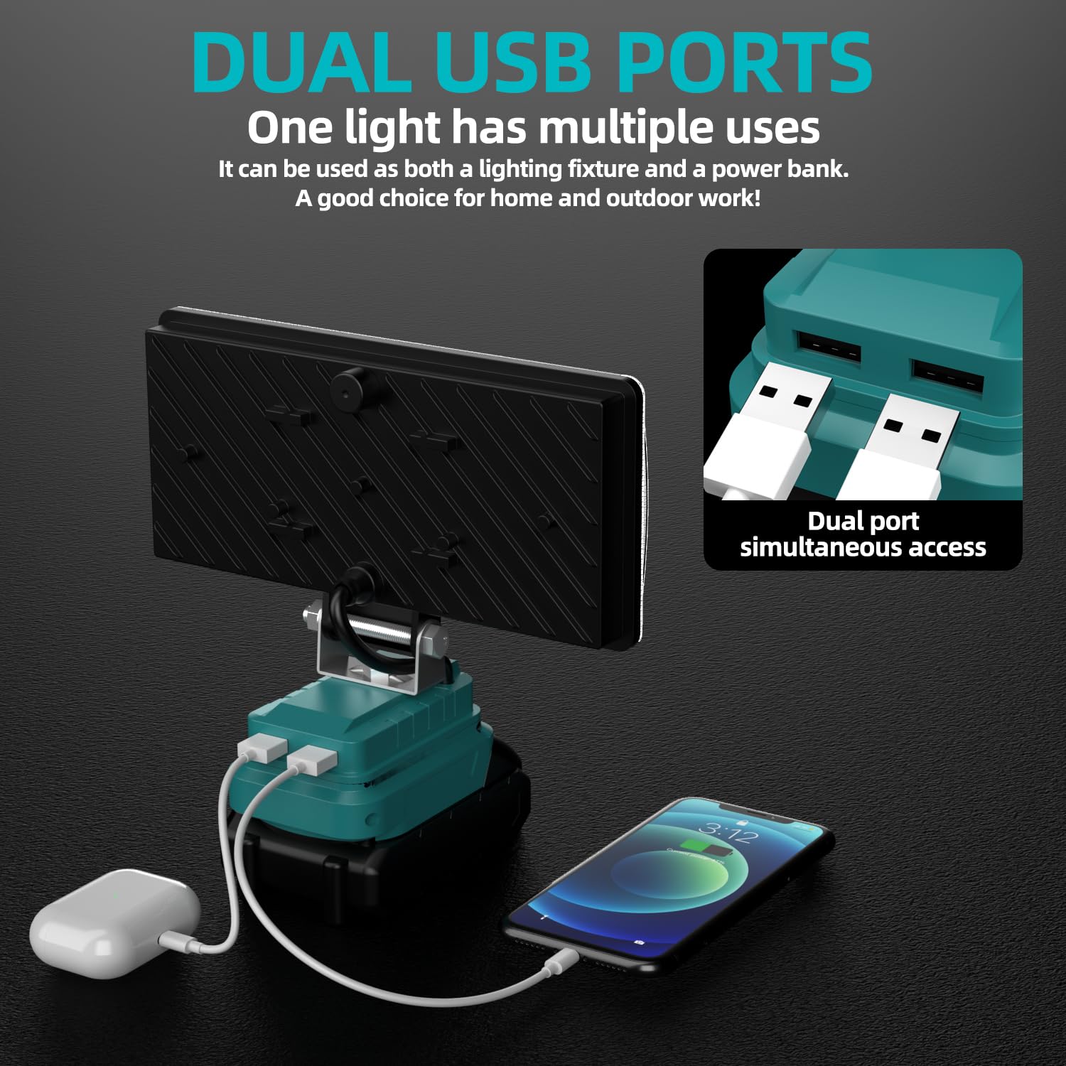 8'' Cordless Led Work Light For Makita 18V Battery, Two Levels Adjustable Led Flood Light Up To 90W 5400 Lumens With Usb Chargin