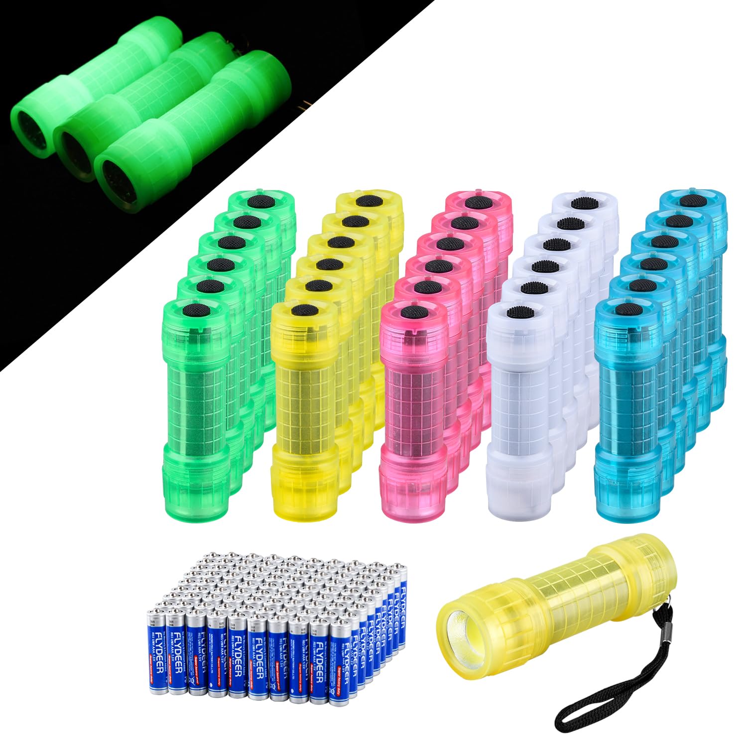 Kunhe 30 Pack Mini Glow In Dark Flashlights For Kids - Battery Included, Party Favors, Gifts