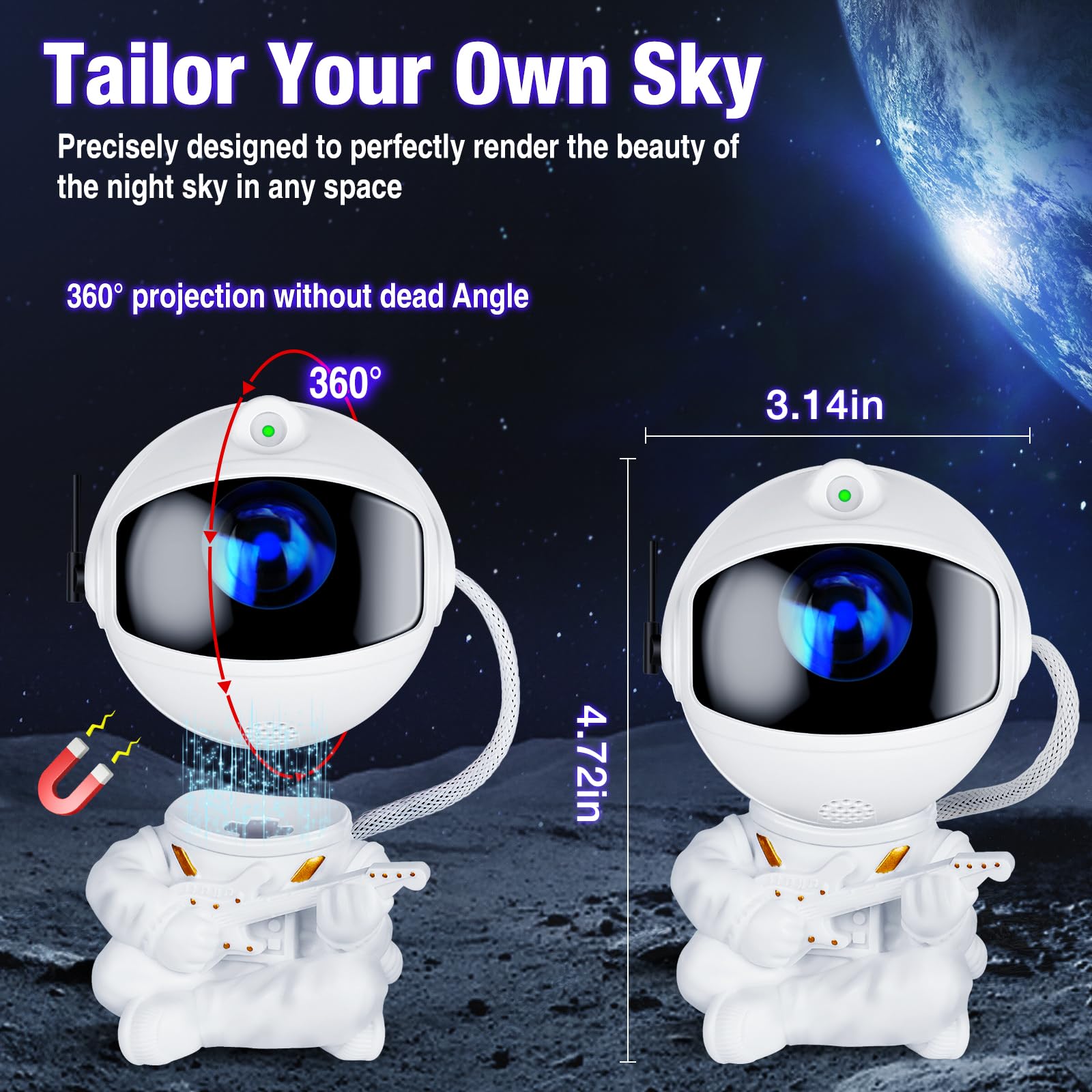 XHSY Astronaut Galaxy Projector Night Light – White Guitar Style, Model XKD-0001, Kids Room Space Decor