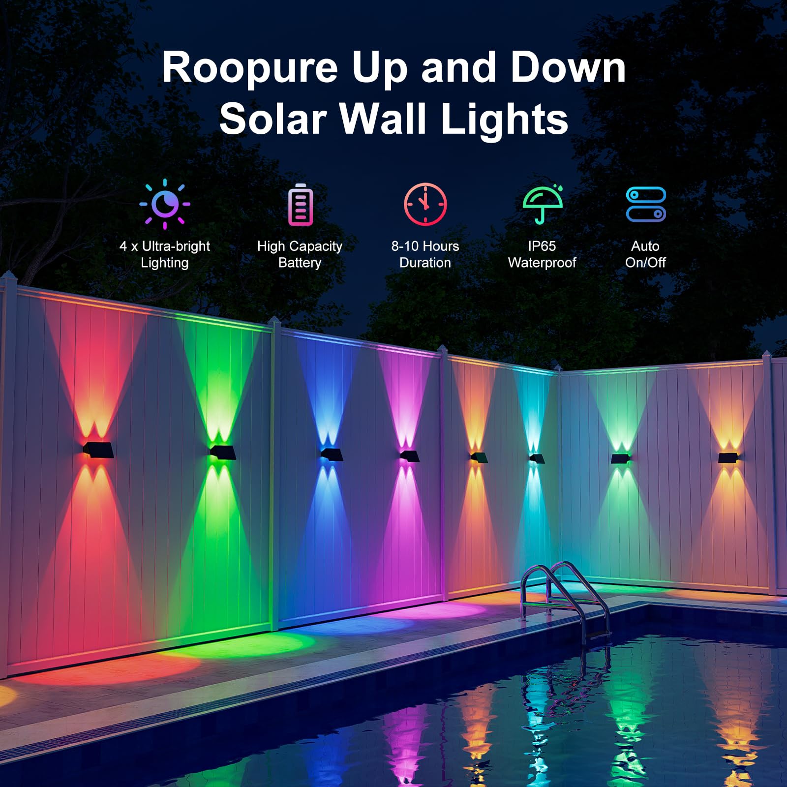 12 Pack Rgb Solar Up And Down Wall Lights Outdoor Decorative Fence Led Waterproof Lamps For Deck, Patio, Porch, House, Garden, P