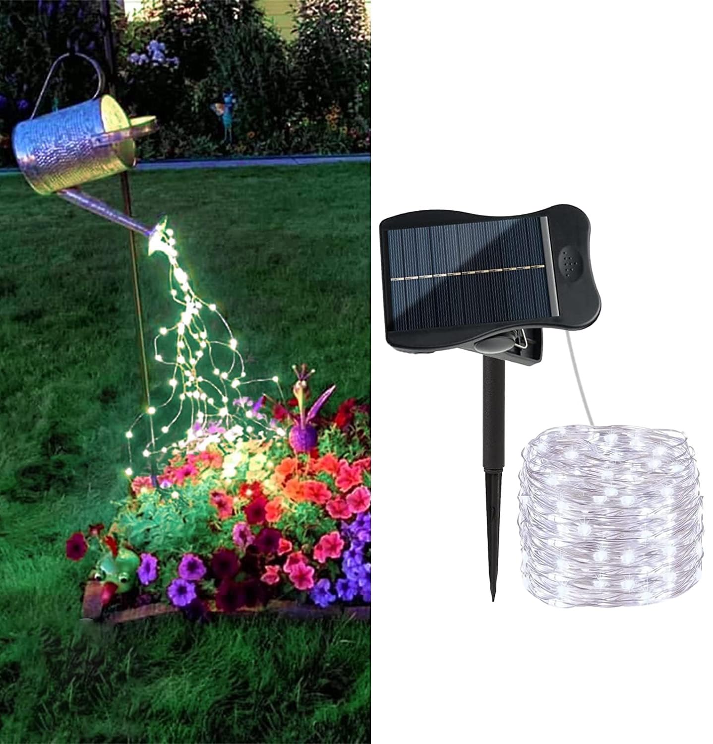 ZNYCYE 1 Pack 8 Modes Solar Waterfall Lights, Solar Fairy Lights Outdoor Waterproof, 10 Strand 200 LED Watering Can Led String L