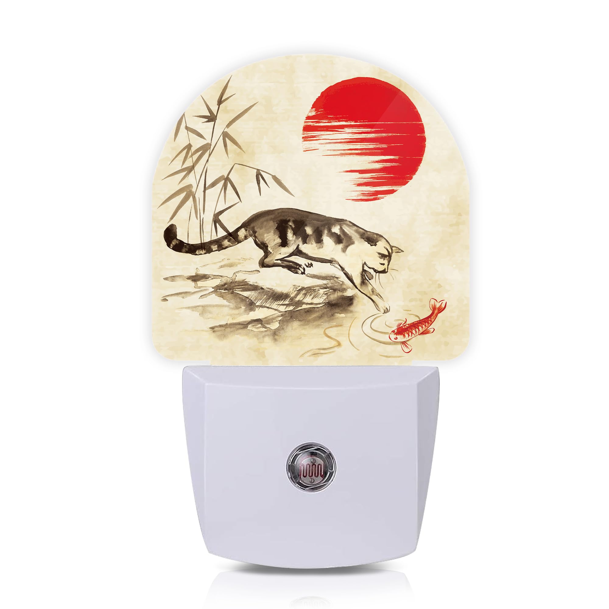 Axxitude Japanese Funny Cat Night Lights Plug into Wall for Girls Boys Room,Night Light LED Lamp Dusk to Dawn Sensor Round Lamp 