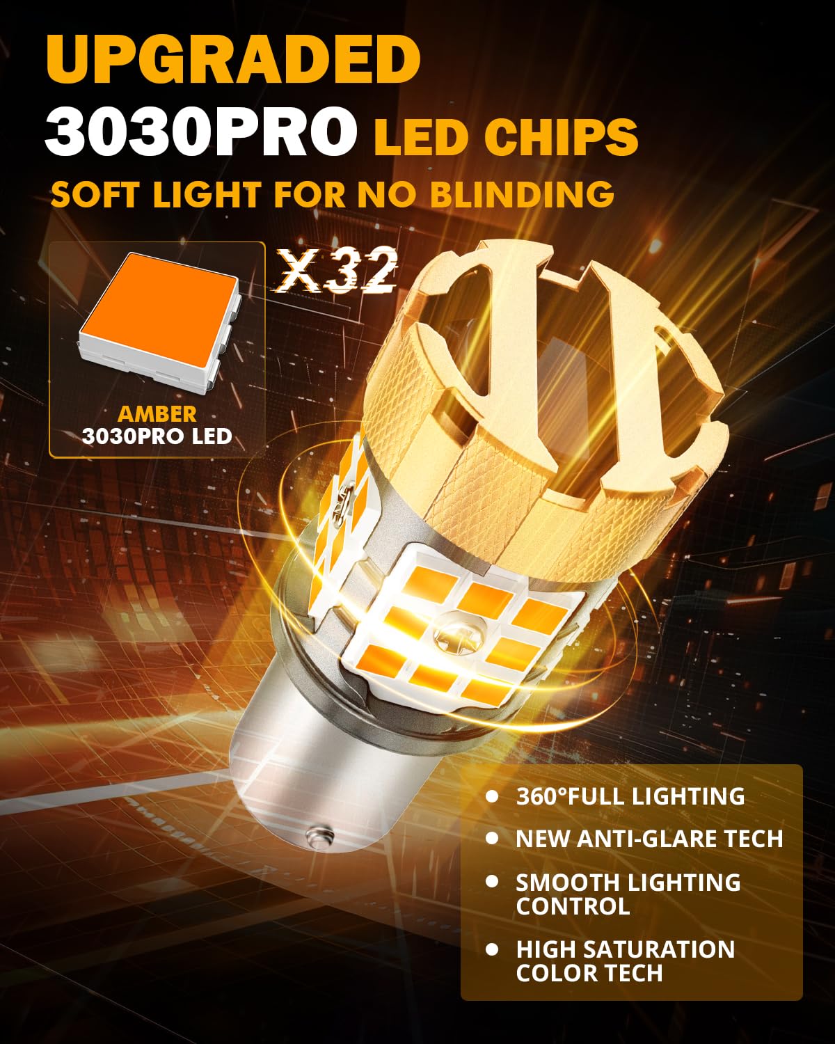 Auxbeam 2025 B21Pro Series 3157 LED Bulbs Amber Yellow with Resistor CANBUS Error Free Anti Hyper Flash T25 3156 3057 3157A 3157