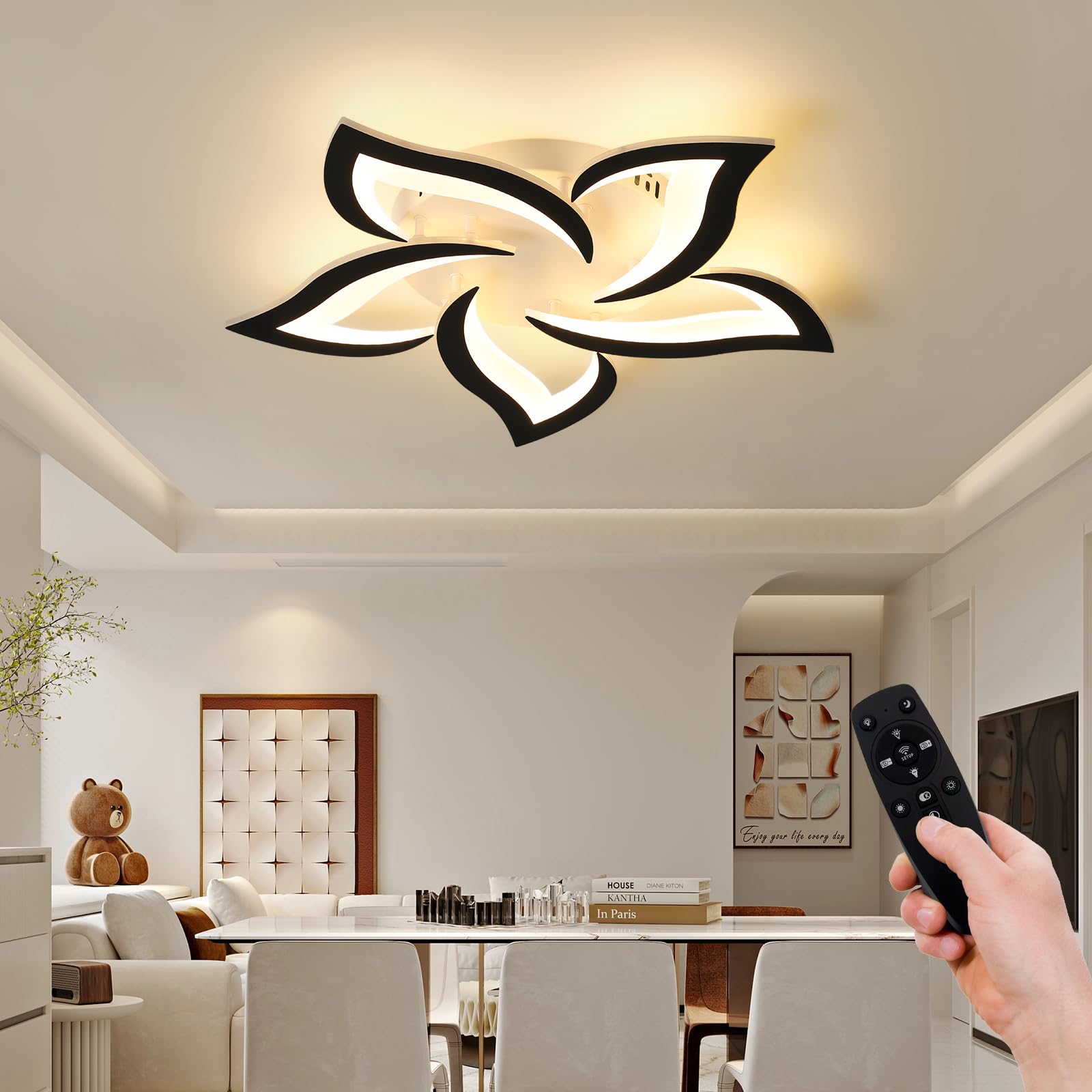 Jaymp 25.6'' Flower Shaped Ceiling Light Dimmable Modern Ceiling Lamp Remote Control Led Lighting Fixture For Bedroom Dining Roo
