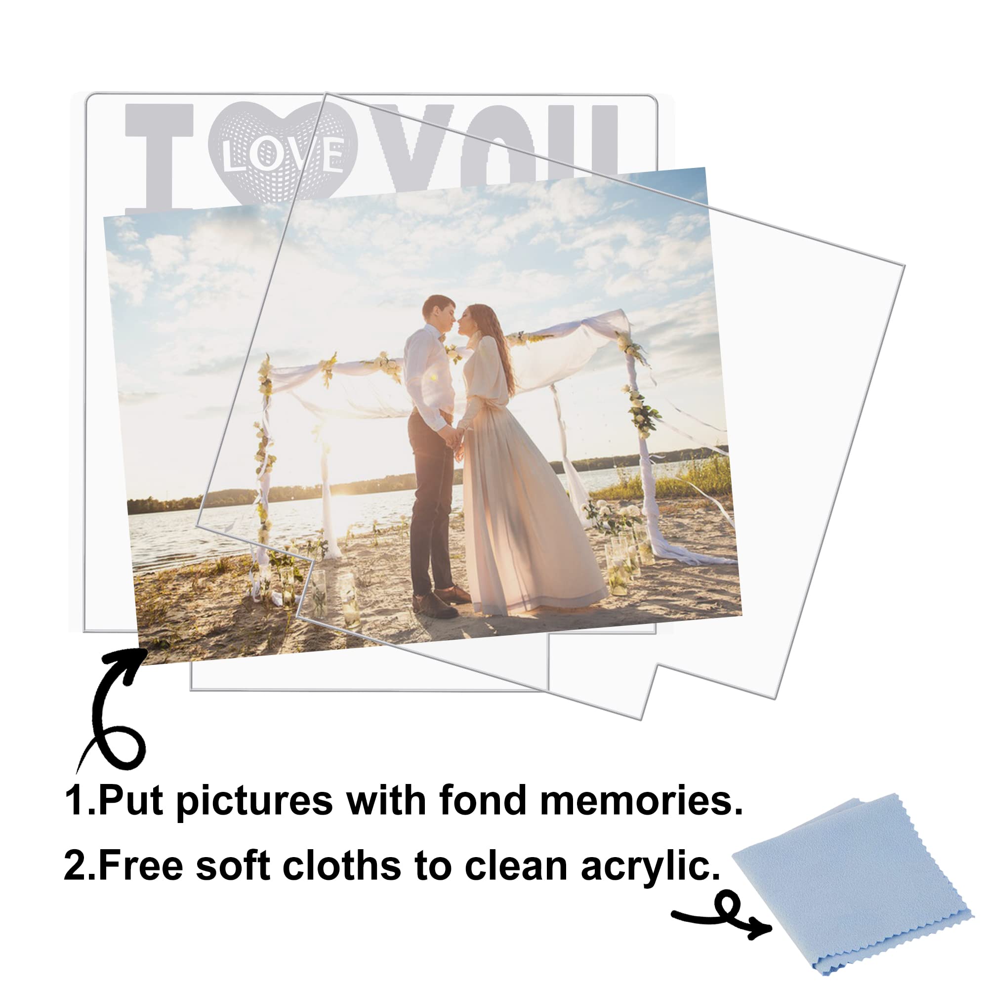 Attivolife I Love You Picture Frame, Light Up Photo Frame With Warm Led Night Light, Desktop Display Creative Memory Gifts For Couple Women Mom Valentine Day Wedding Anniversary Present(4X6'' Photo)